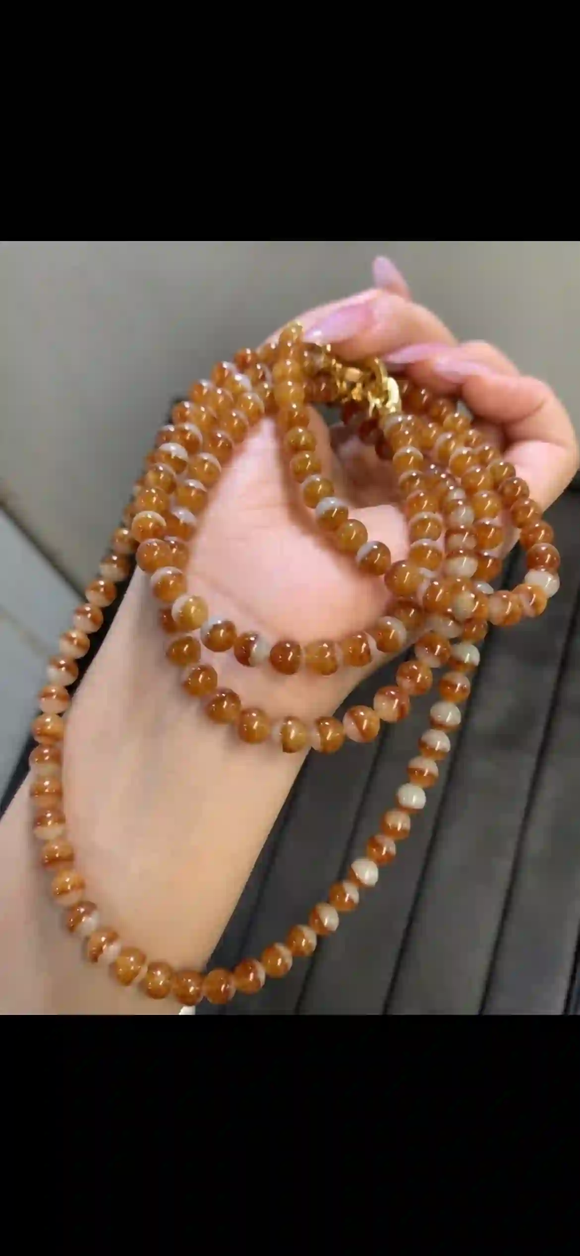 Half‑and‑Half Honey‑White Bi‑Color Jadeite Multi‑Loop Strand, view 2 | Myanmar Jadeite reference #9840001