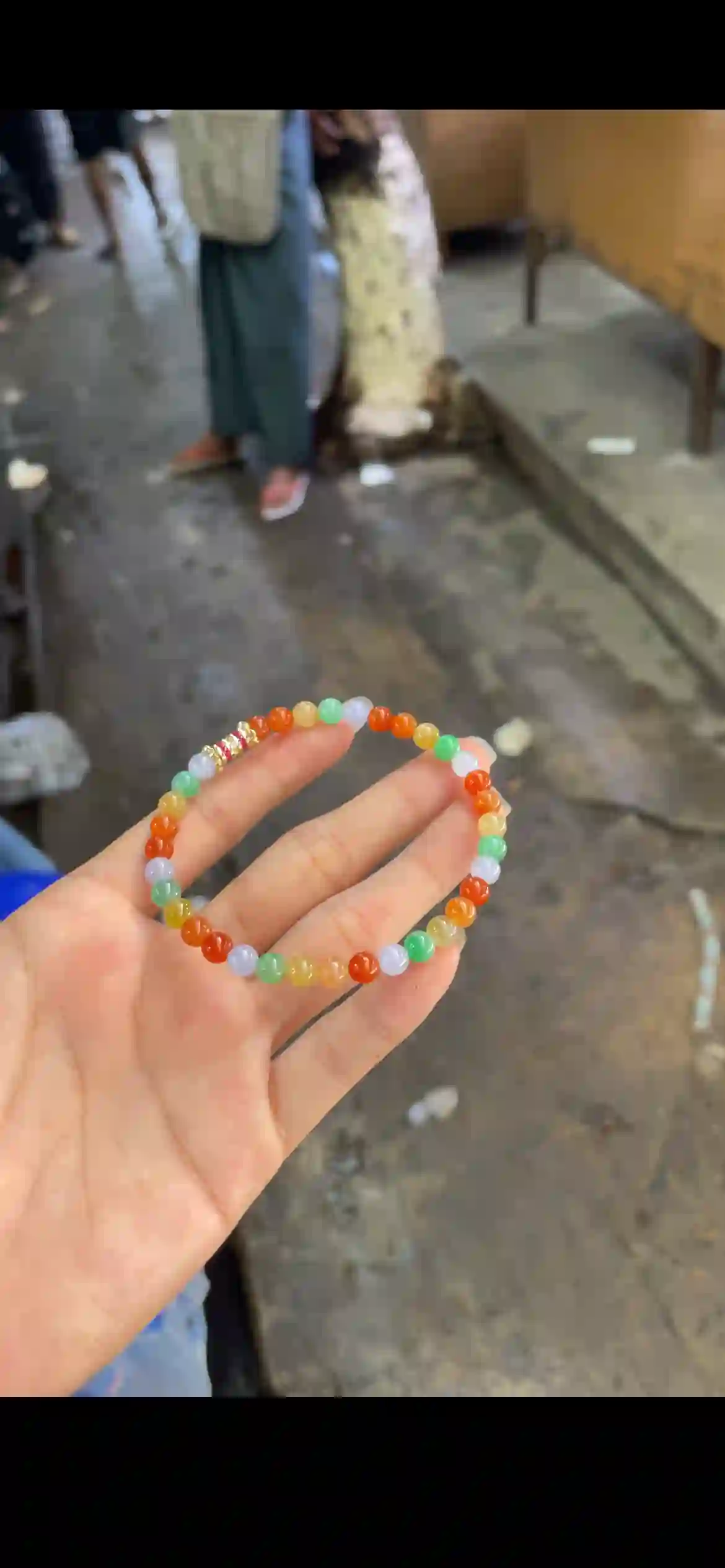 Vibrant Multi-Color Rainbow Jade Beaded Bracelet with Gold Accent, view 2 | Myanmar Jadeite reference #27420001