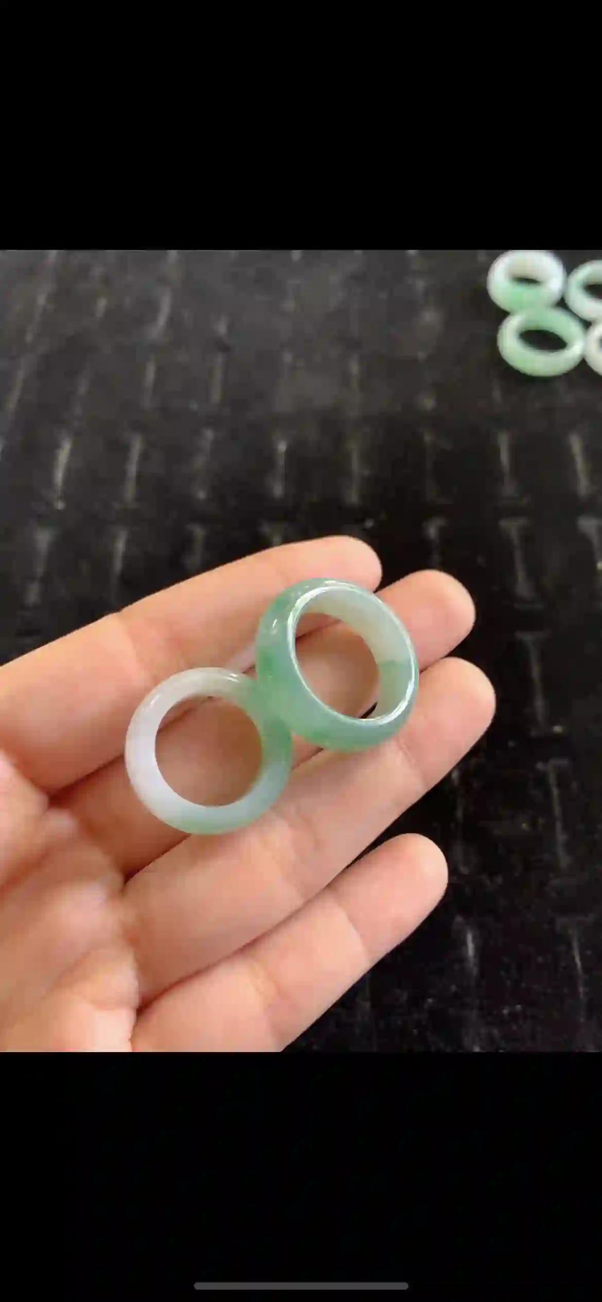 Pair of Icy Jade Band Rings with Natural Green Gradient | Myanmar Jadeite reference #17370001
