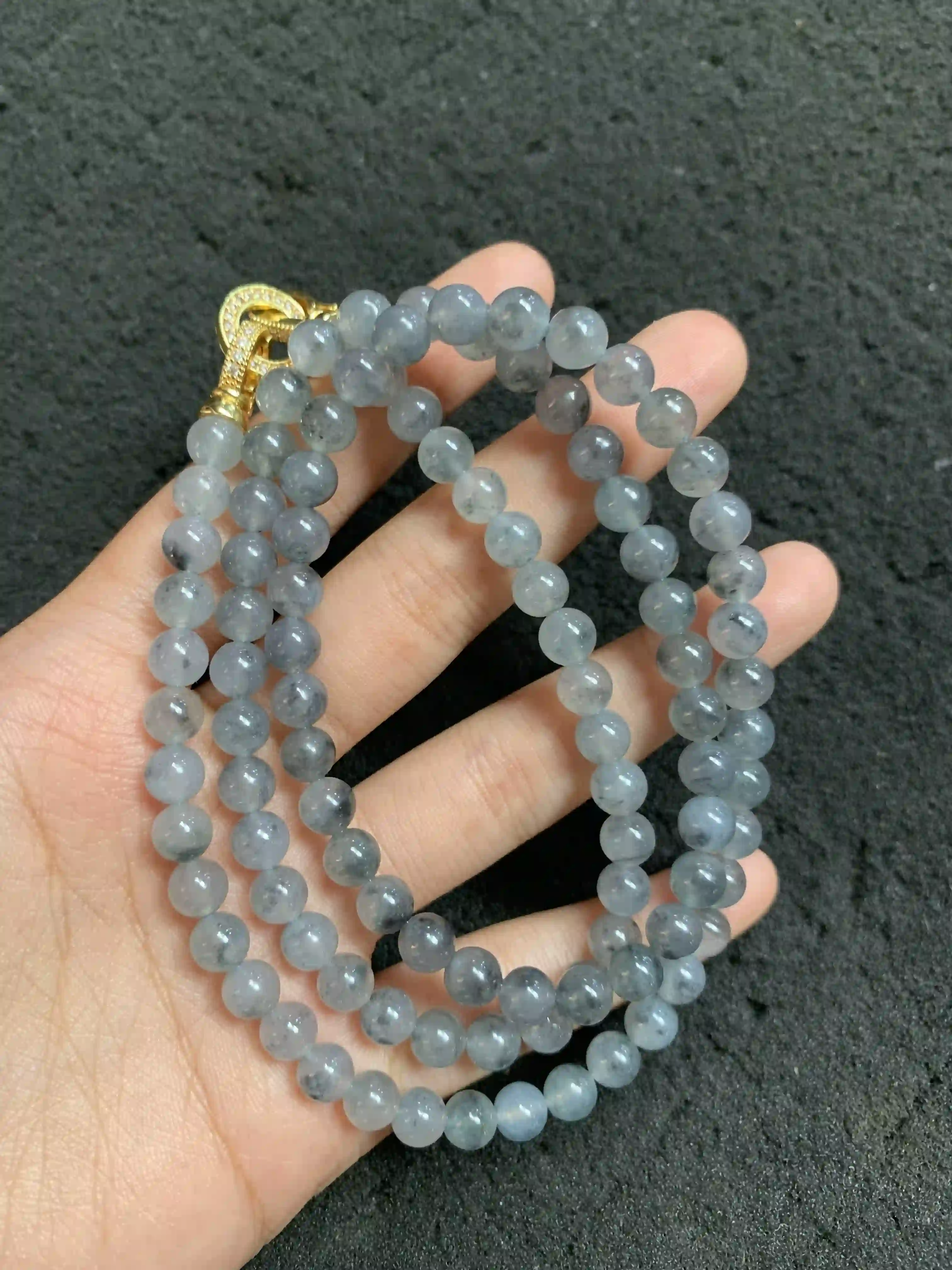 Natural Black Ice Jade Bead Necklace | Myanmar Jadeite reference #1860004