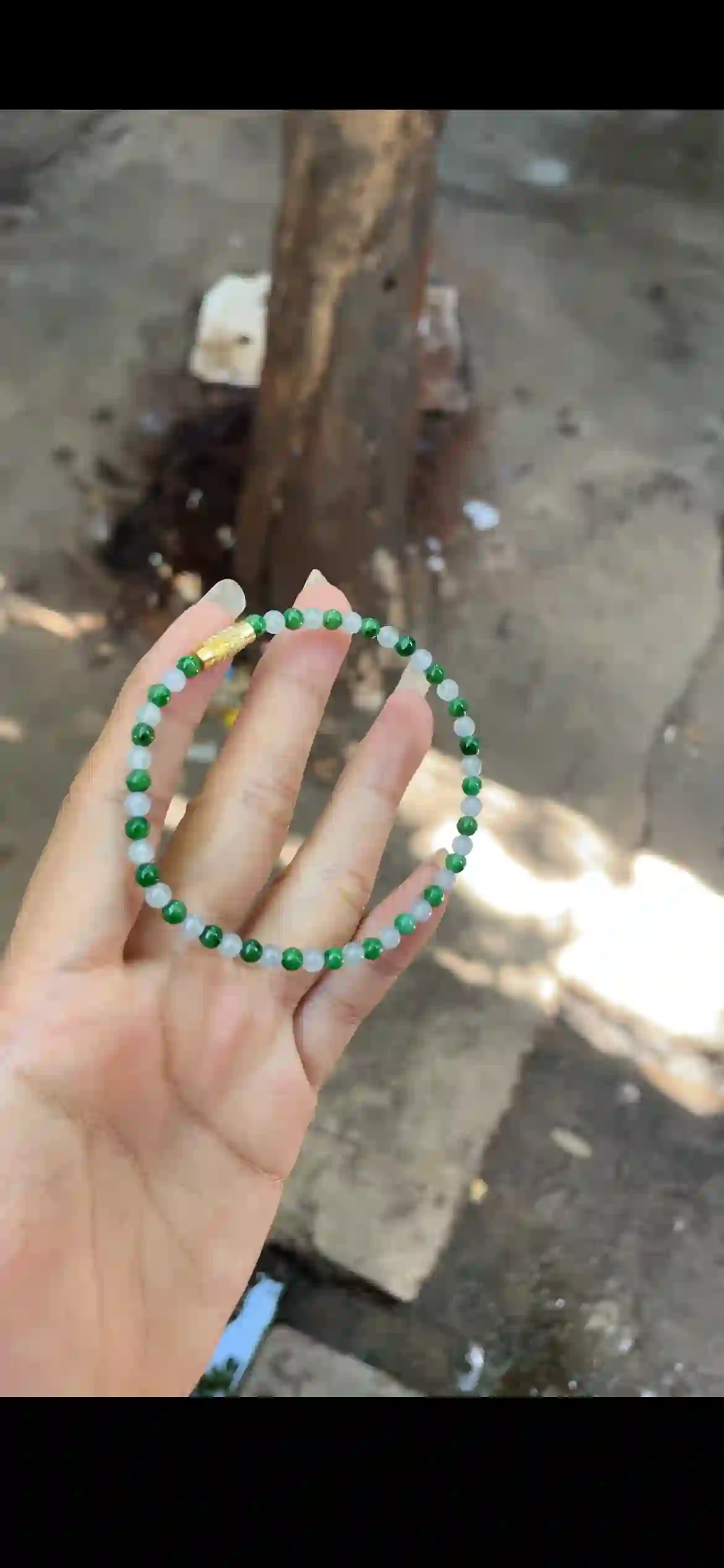 Alternating Green & Clear Beaded Bracelet with Gold Accent, view 2 | Myanmar Jadeite reference #24540001