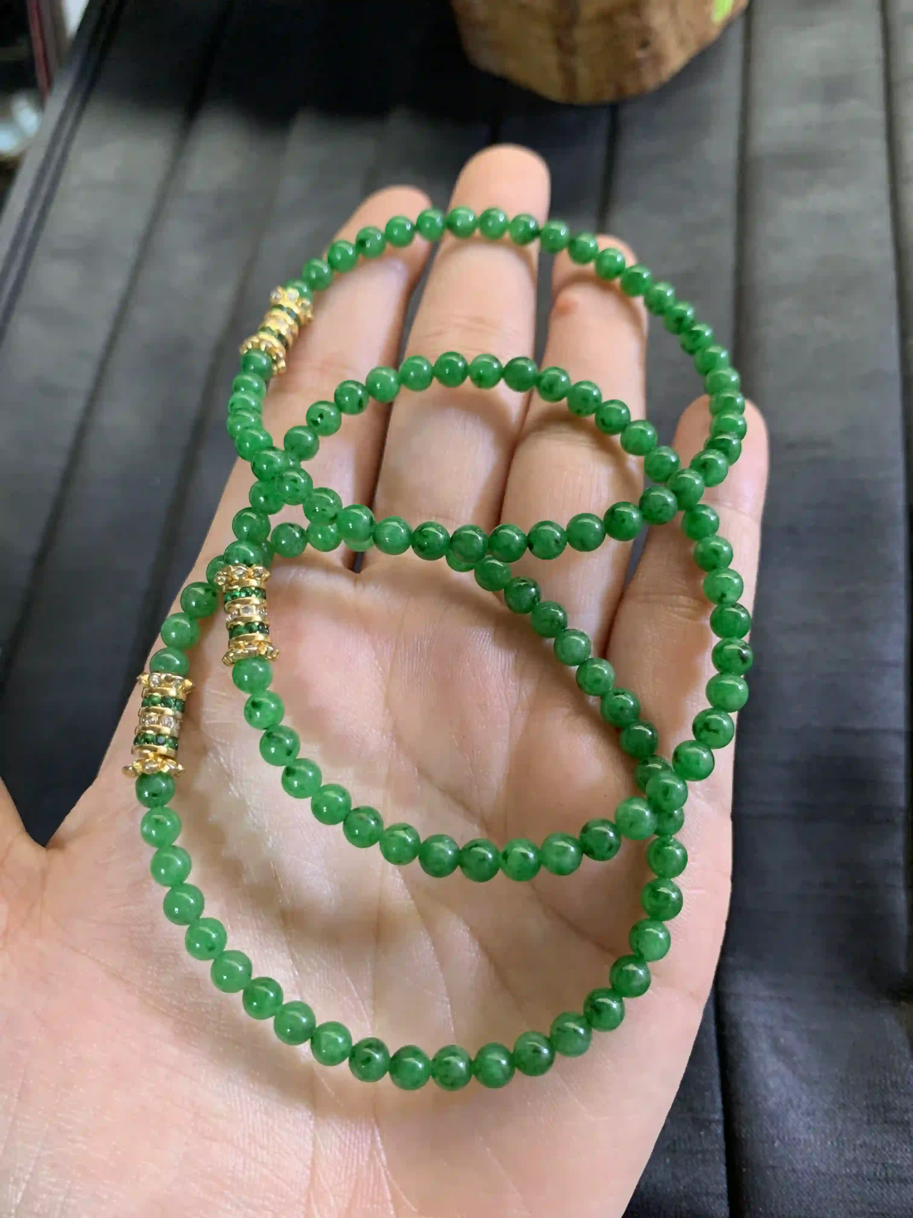 Vibrant Emerald Green Jade Multi-Strand Necklace | Myanmar Jadeite reference #2730009