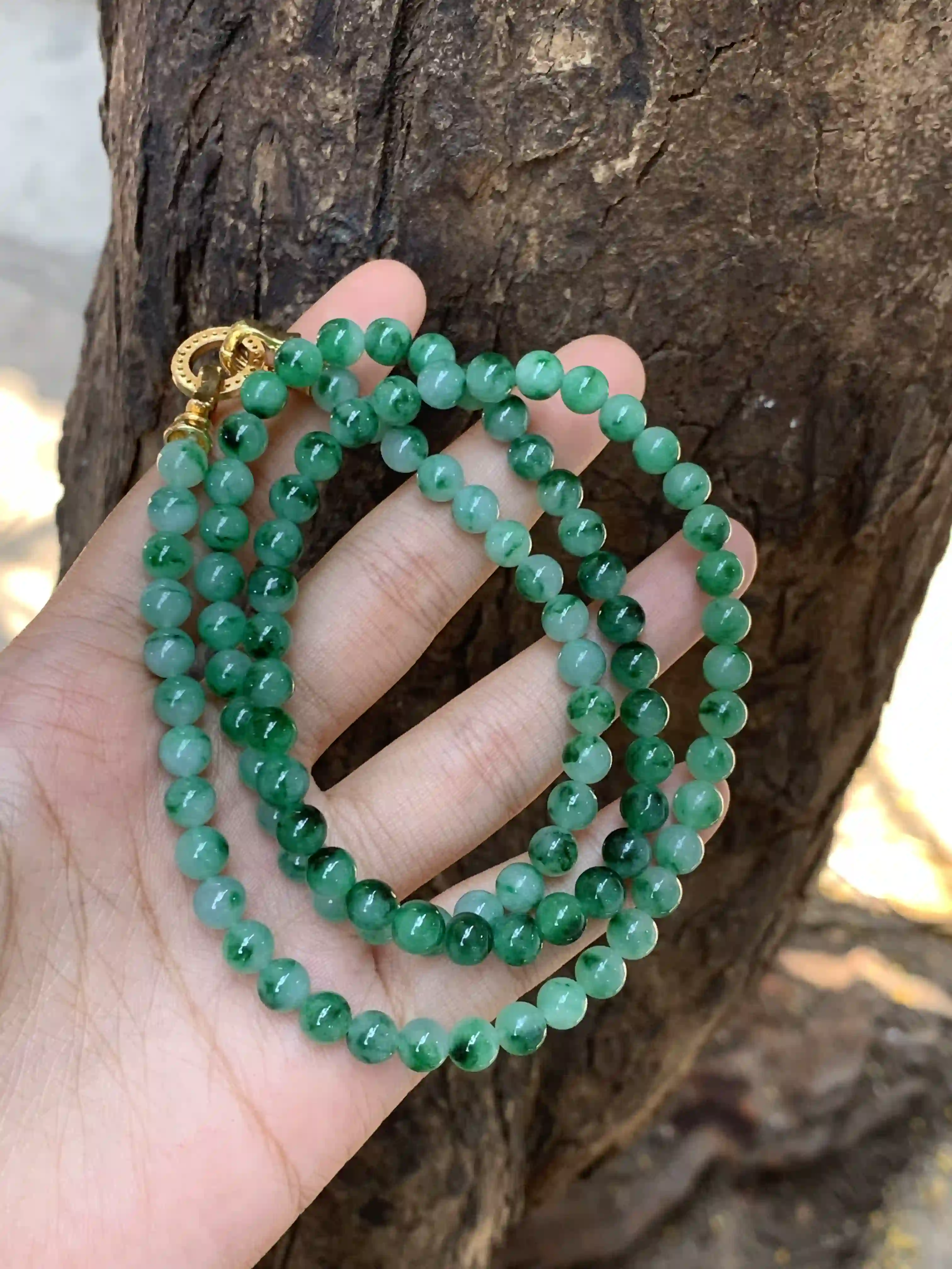   Natural Green Jade with Floating Patterns Necklace, view 2 | Myanmar Jadeite reference #2010004