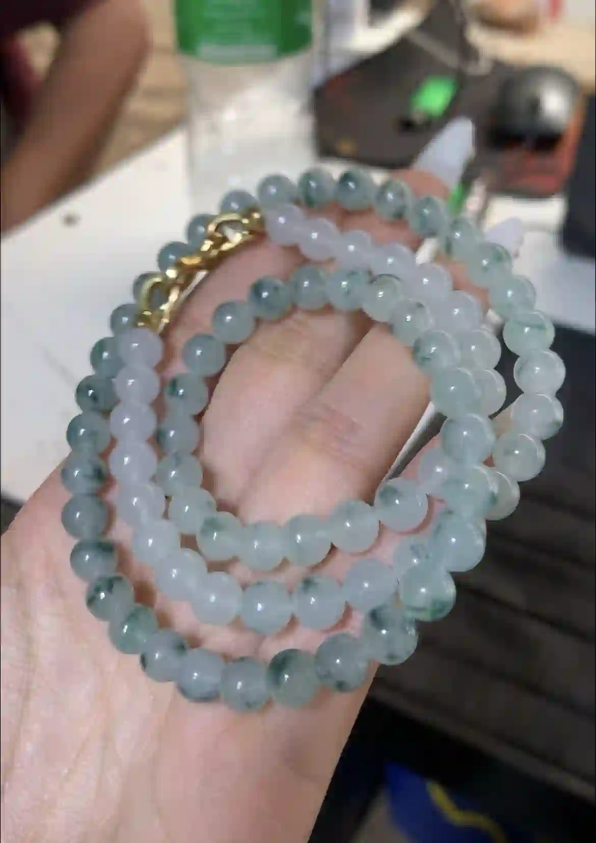   Natural Icy Green Jade Bead Necklace, view 2 | Myanmar Jadeite reference #1830005