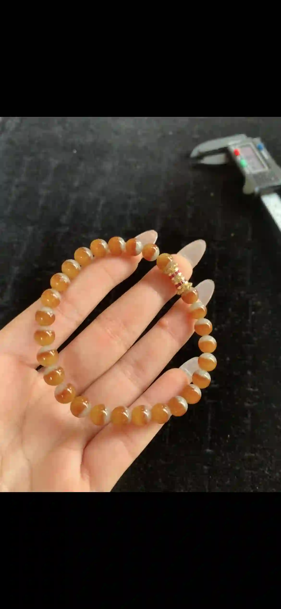 Half-&-Half Sunset Orange & White Jade Bead Bracelet | Myanmar Jadeite reference #32040001