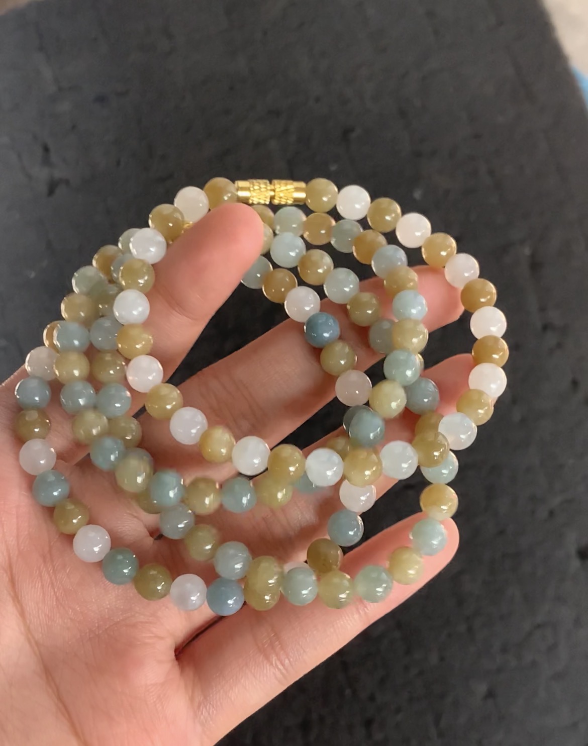   Natural Multicolor Jade Bead Necklace - Burmese Jadeite Type A from Hpakant, Myanmar | Myanmar Jadeite