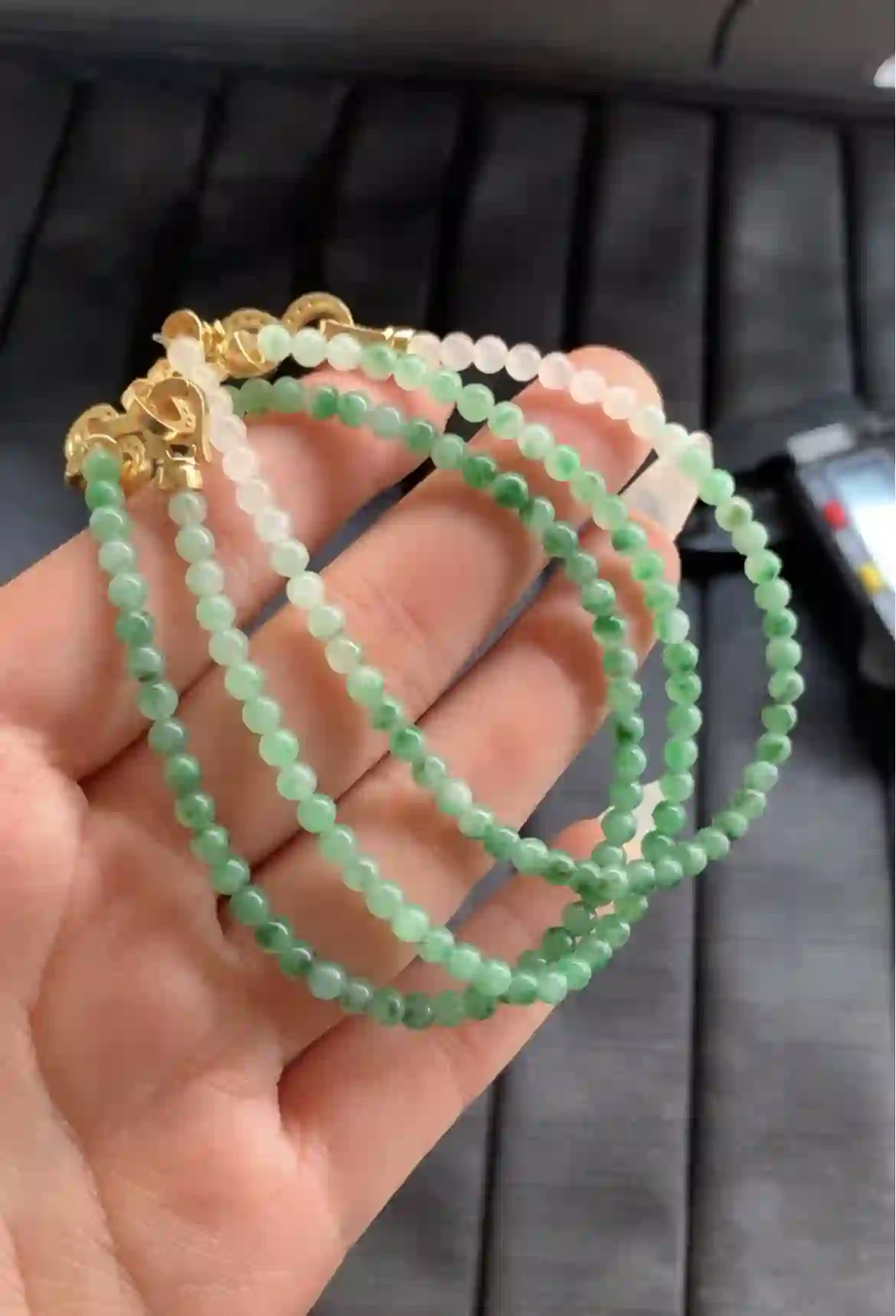   Gradient Green Jade Bead Necklace | Myanmar Jadeite reference #2010008