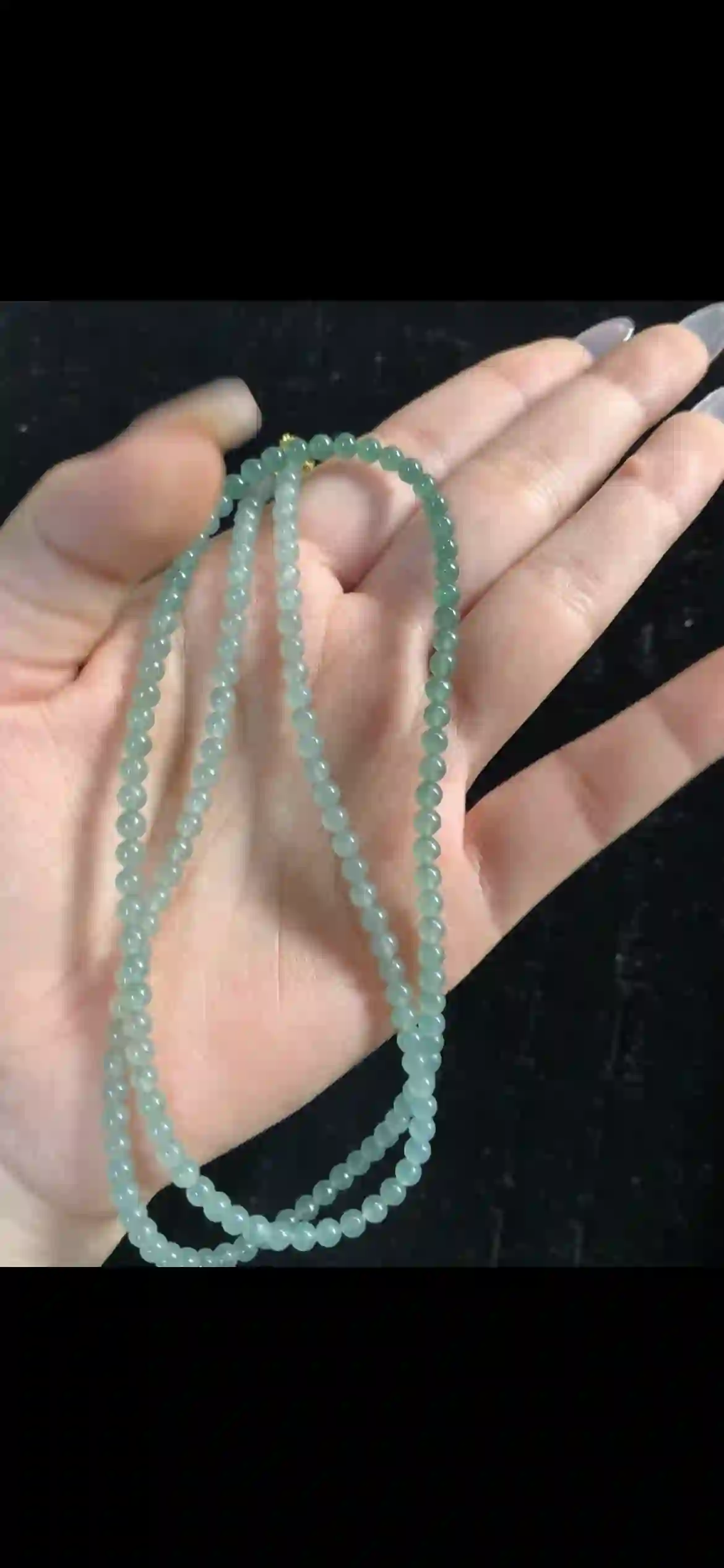 Serene Icy Mint-Green Jade Long Beaded Necklace | Myanmar Jadeite reference #32550002