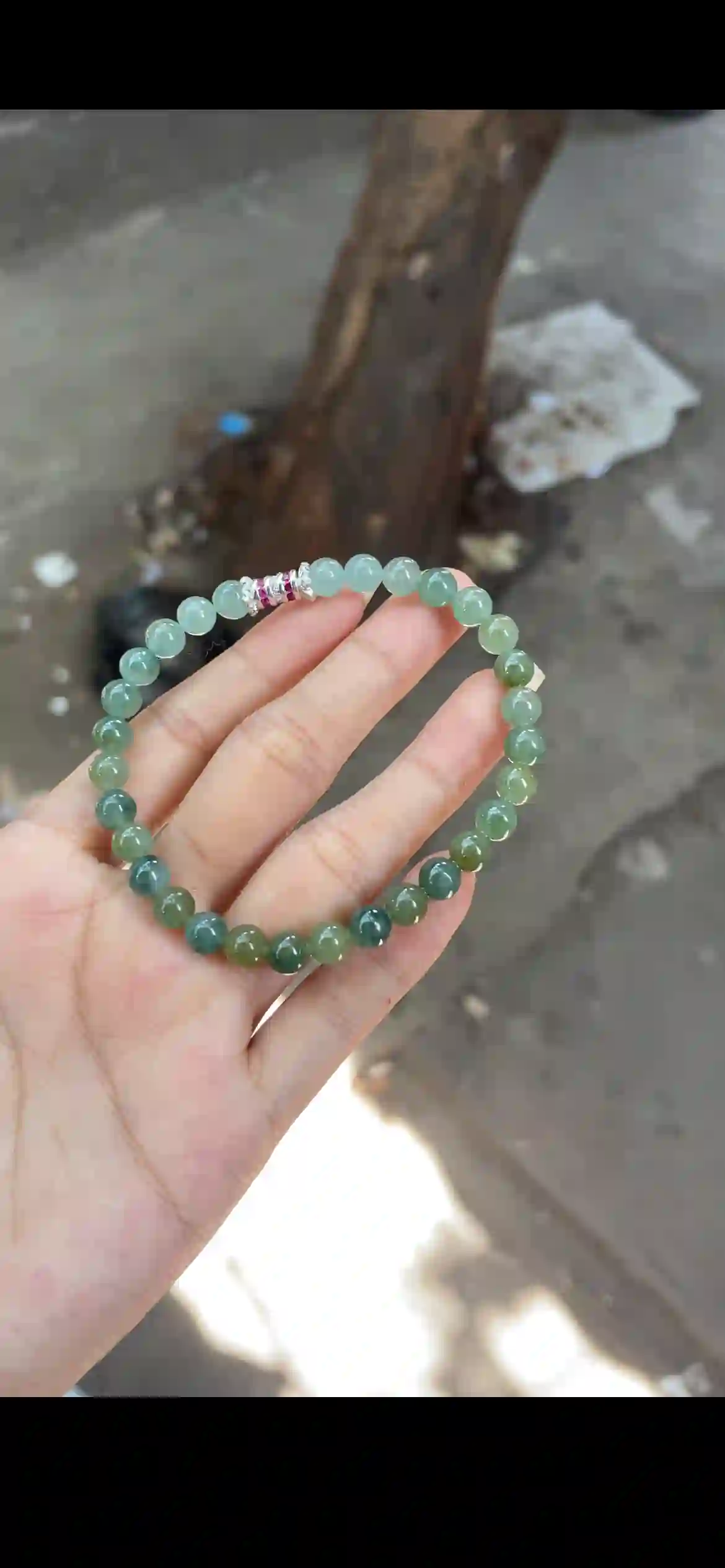 Gradient Deep to Light Green Jade Bead Bracelet with Gemstone Accent Clasp, view 2 | Myanmar Jadeite reference #18990001