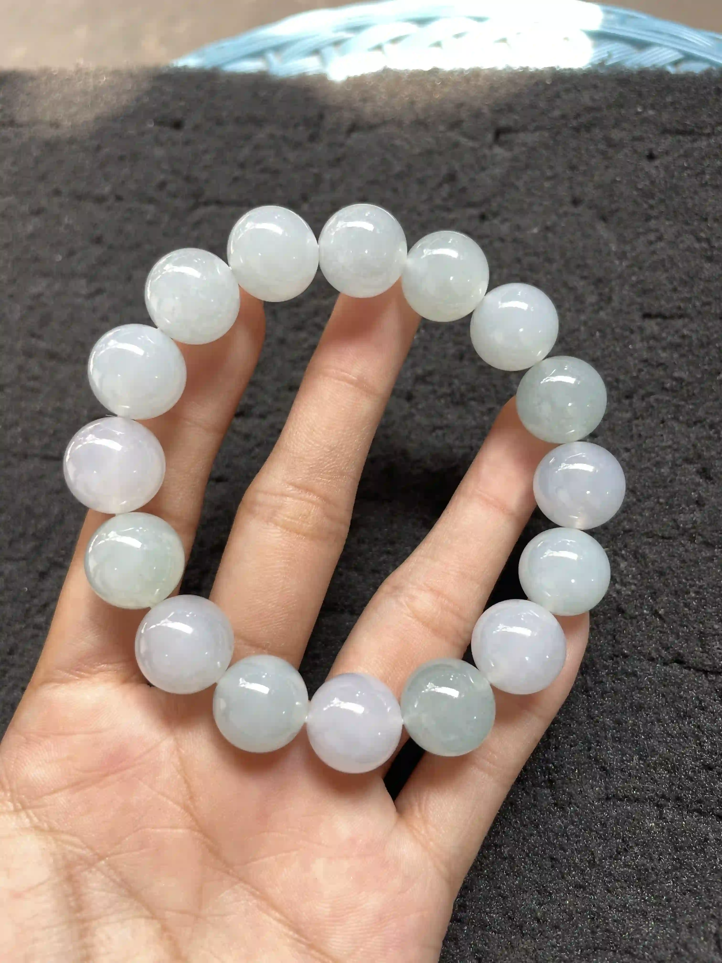 Pastel Jadeite Beaded Bracelet - Lavender & Green Tones, view 2 | Myanmar Jadeite reference #870002
