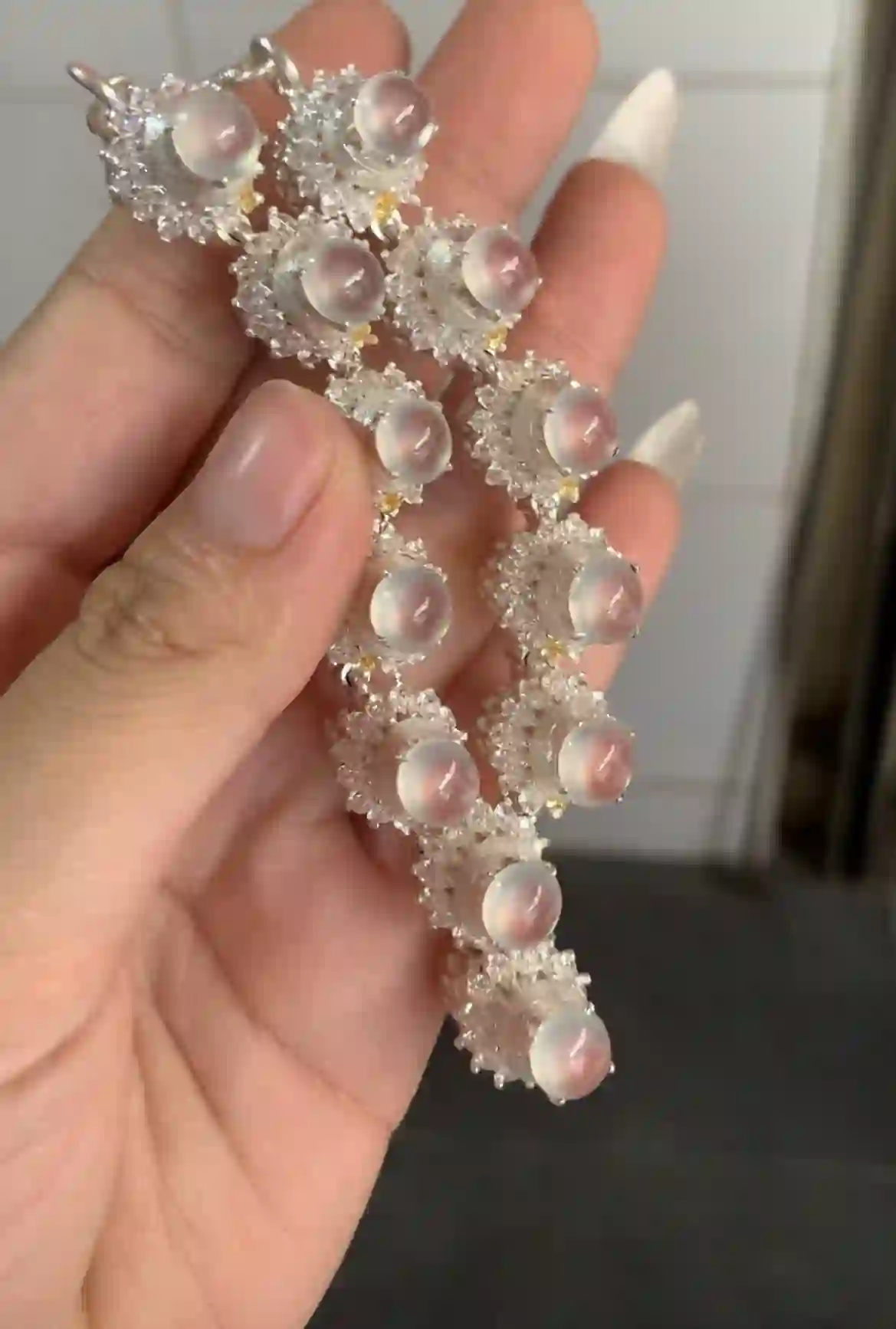   Luxurious Icy Pink Jade Link Bracelet, view 2 | Myanmar Jadeite reference #1980004