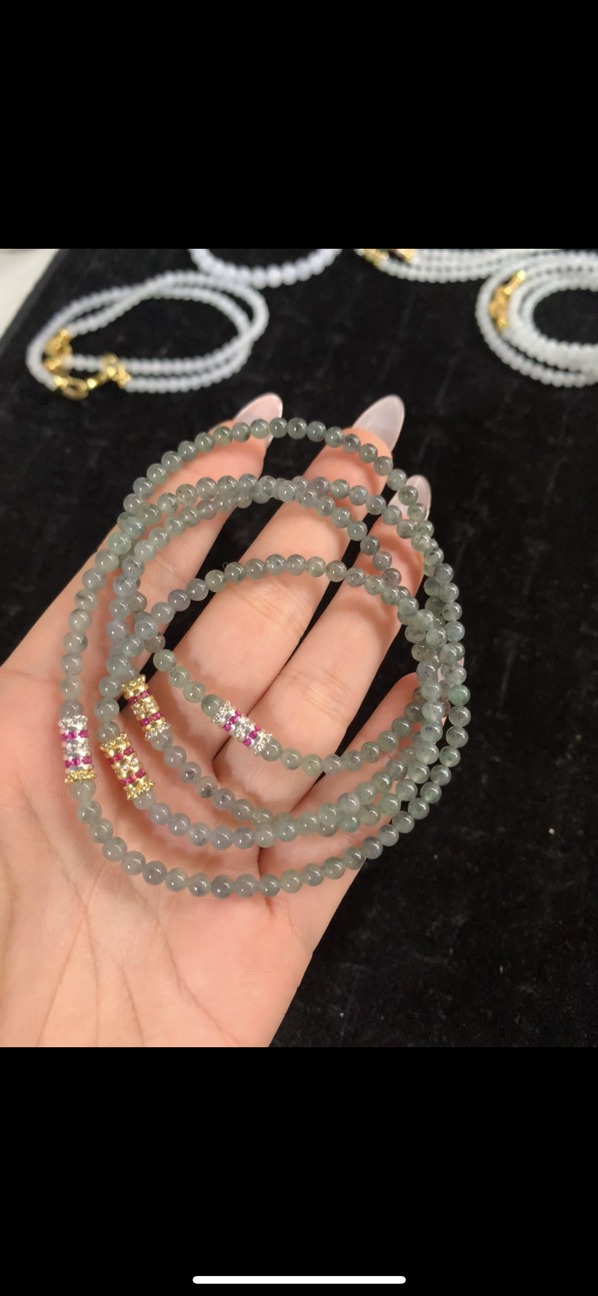 Muted Olive Green Jadeite Multi-Strand Bracelet Set — Gold & Silver Gemstone Accents