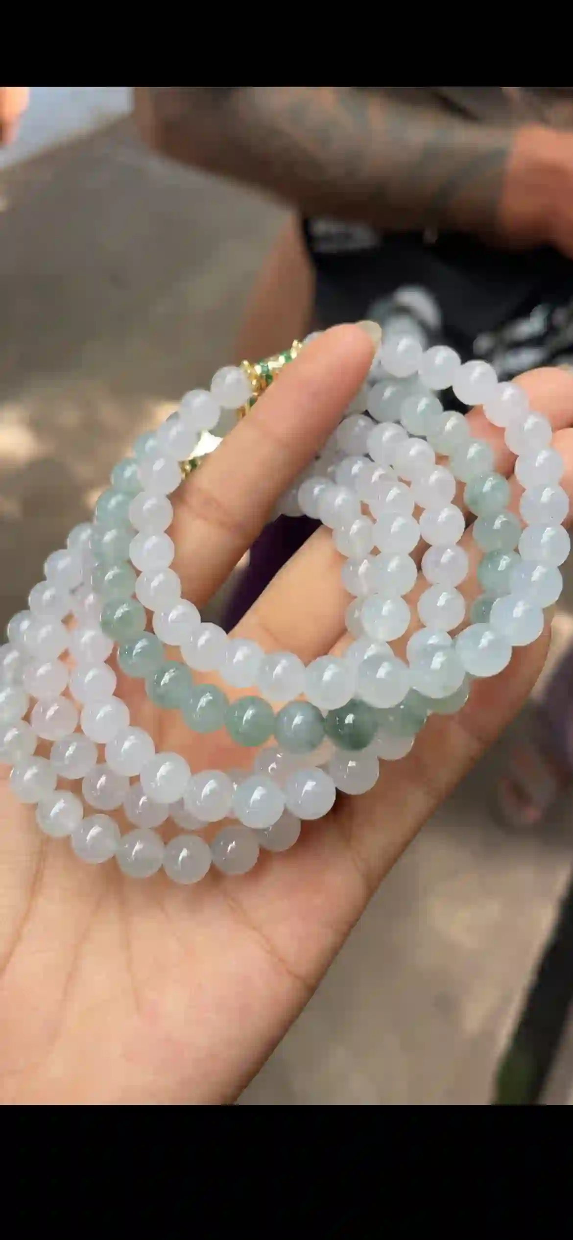 Icy White & Floating Green Gradient Jadeite Multi-Layer Strand | Myanmar Jadeite reference #10860001