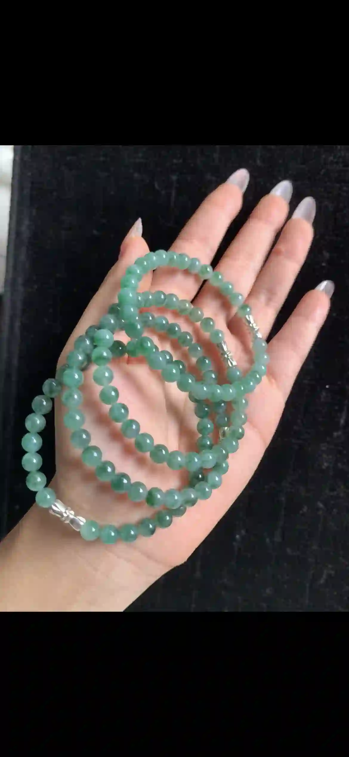 Icy Emerald Green Jade Multi-Strand Bead Necklace & Bracelet Set | Myanmar Jadeite reference #32220001