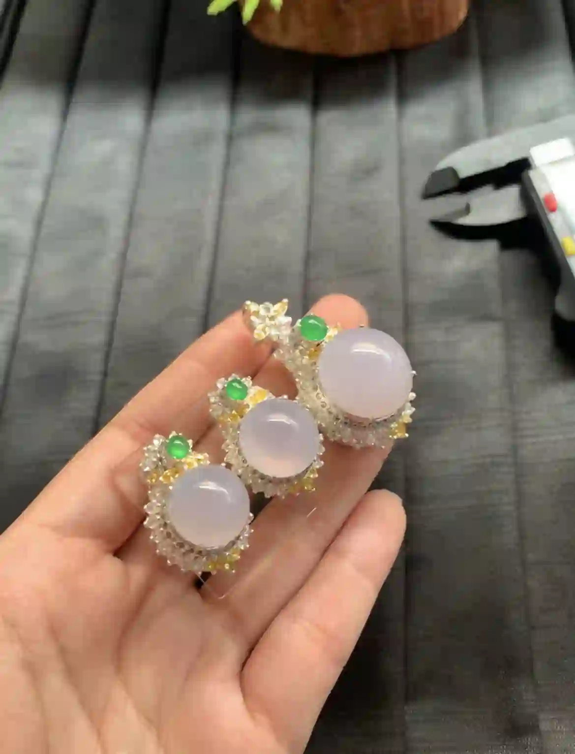   Natural Icy Lavender Jadeite Jewelry Set, view 2 | Myanmar Jadeite reference #2400007