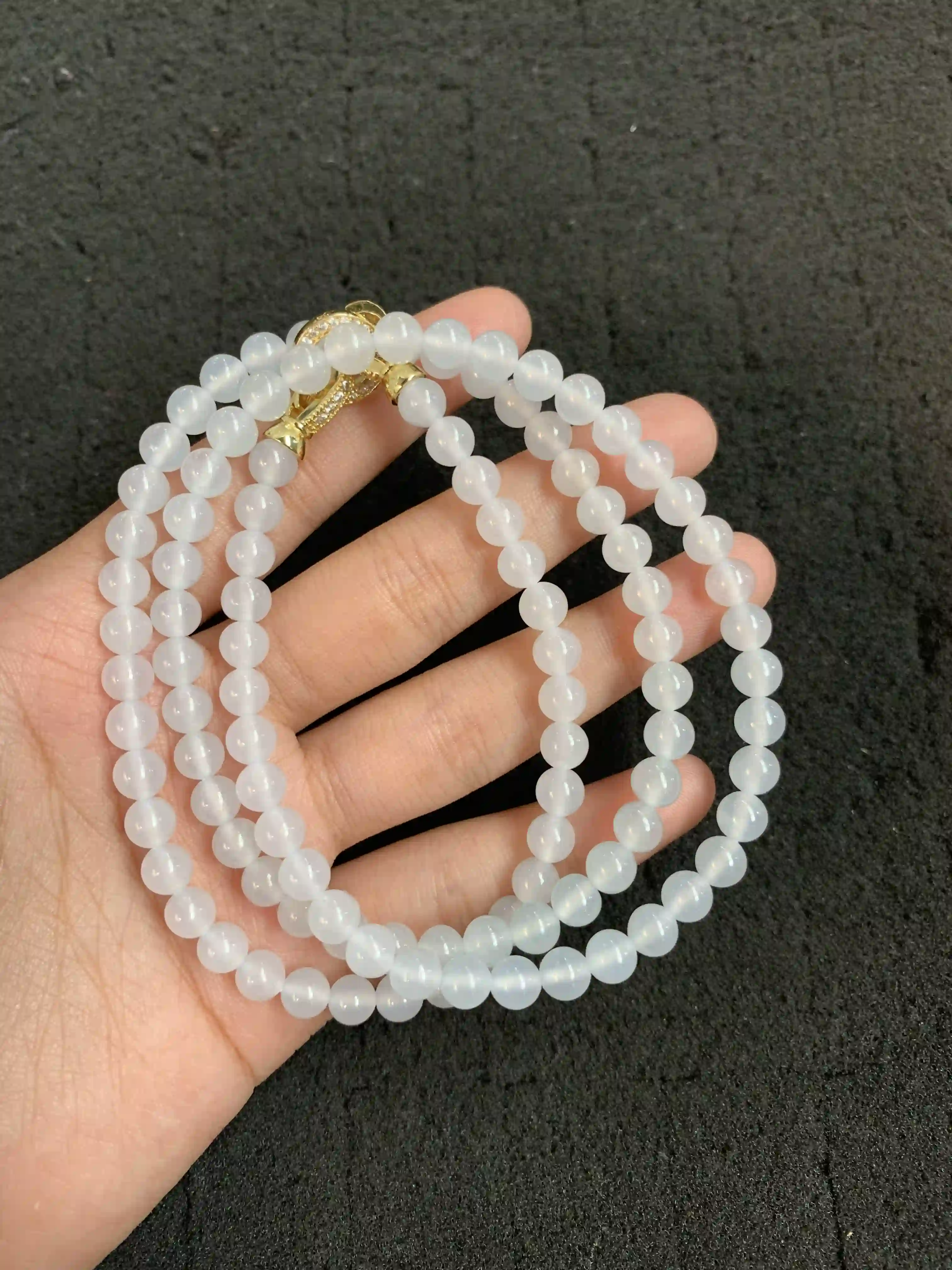 White Beaded Multi-layer Bracelet with Gold Accent, view 2 | Myanmar Jadeite reference #1650001