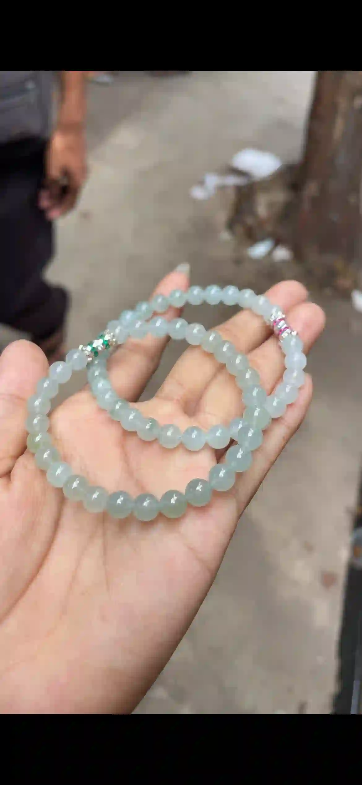 Icy Pale Celadon Jadeite Multi‑Wrap Bracelet & Long Strand, view 2 | Myanmar Jadeite reference #9000001
