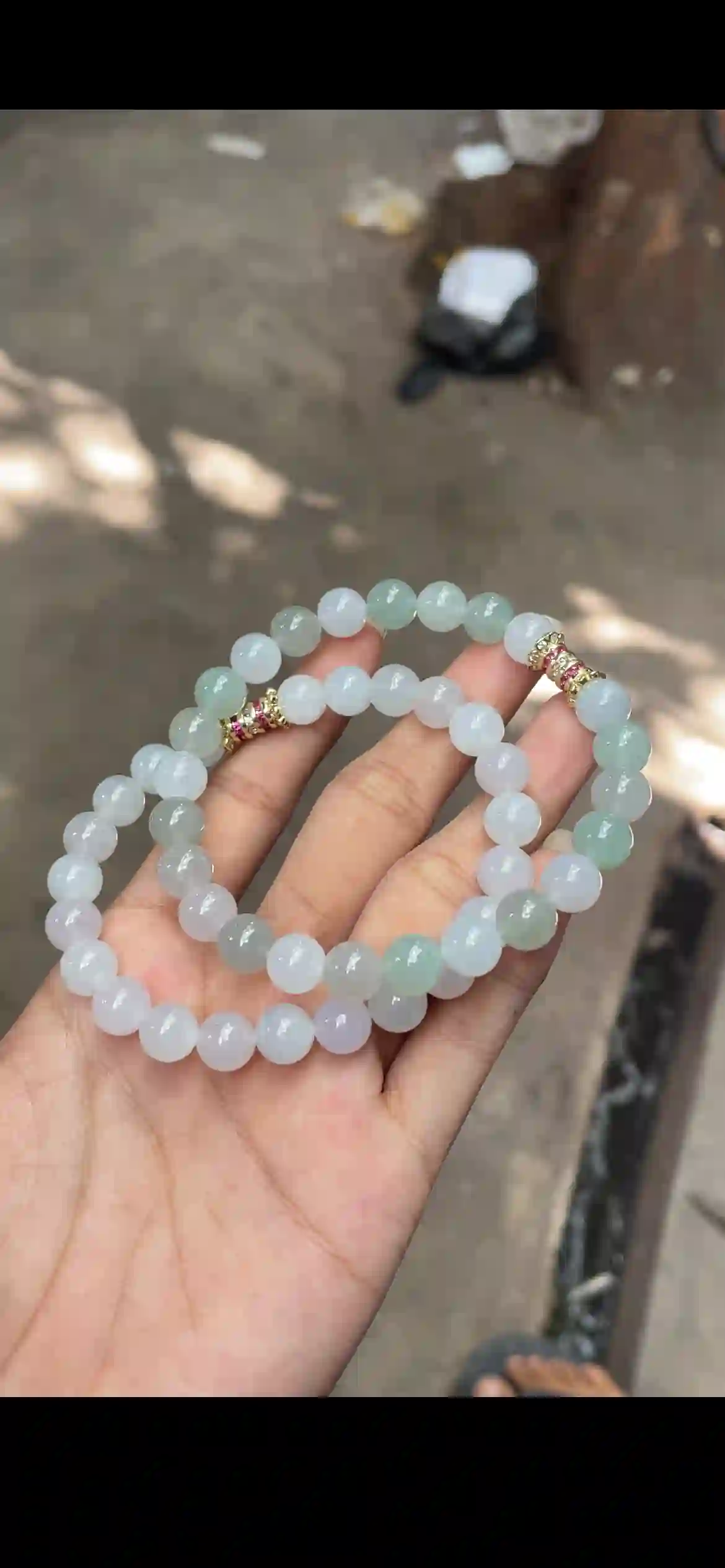 Icy Lavender & Celadon Jadeite Bead Double-Strand Bracelet, view 2 | Myanmar Jadeite reference #16200001