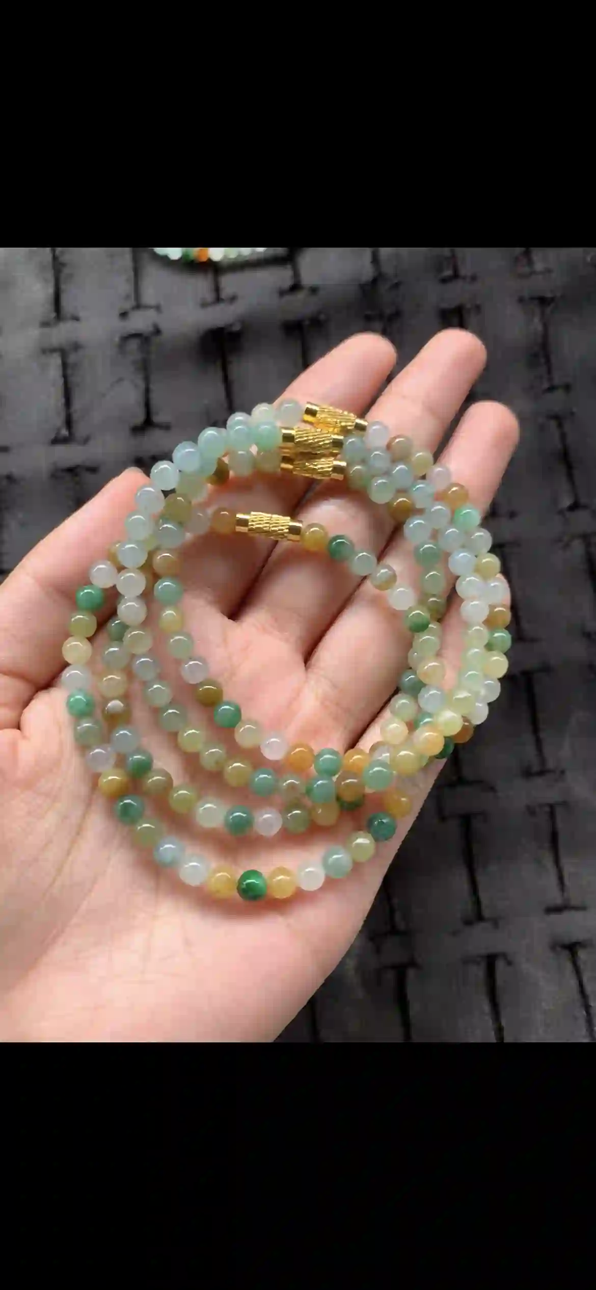 Assorted Natural Jade Bead Strand Set — Multi-Green & Honey Tones with Gold Clasps, view 2 | Myanmar Jadeite reference #21120001