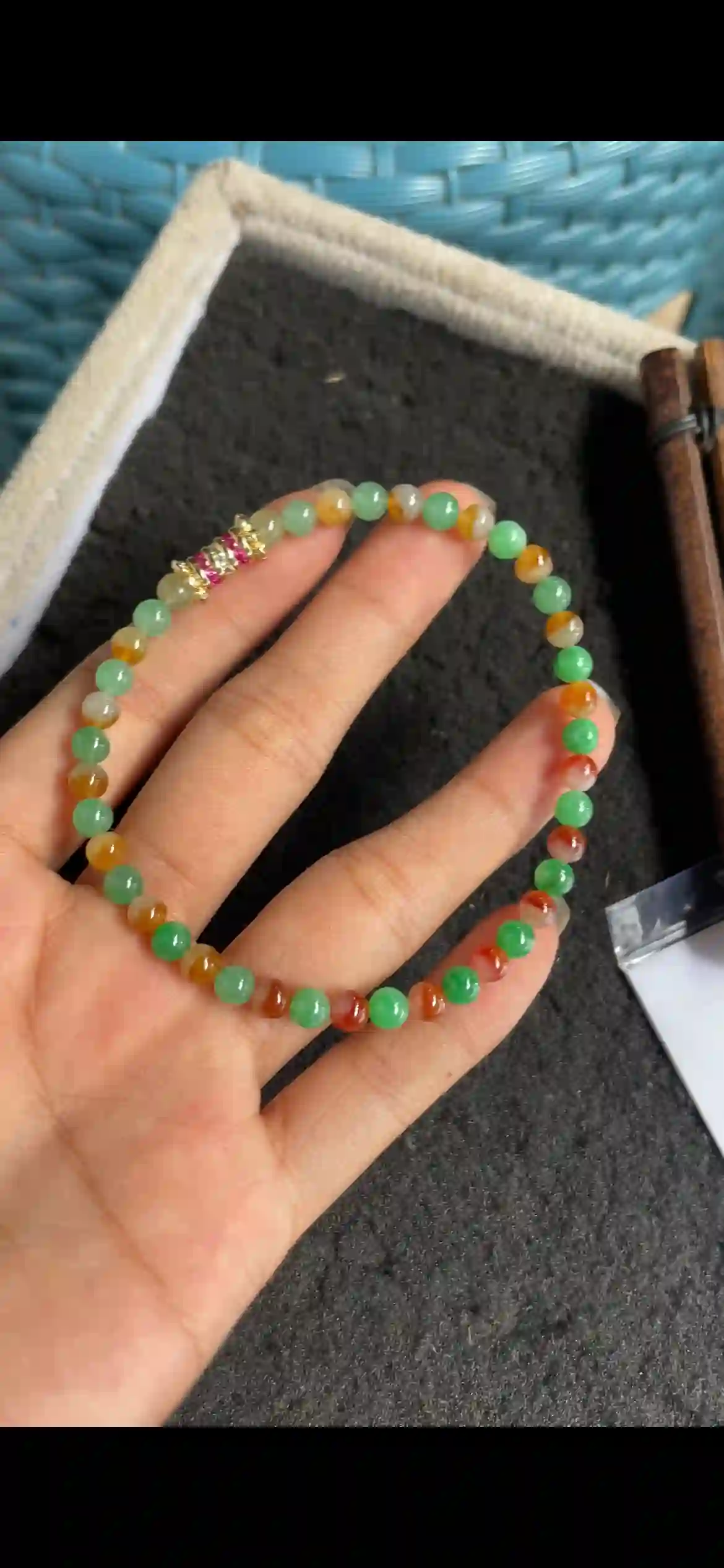 Multi-Color Jade Bead Bracelet with Gemstone Accent Spacer | Myanmar Jadeite reference #5910002