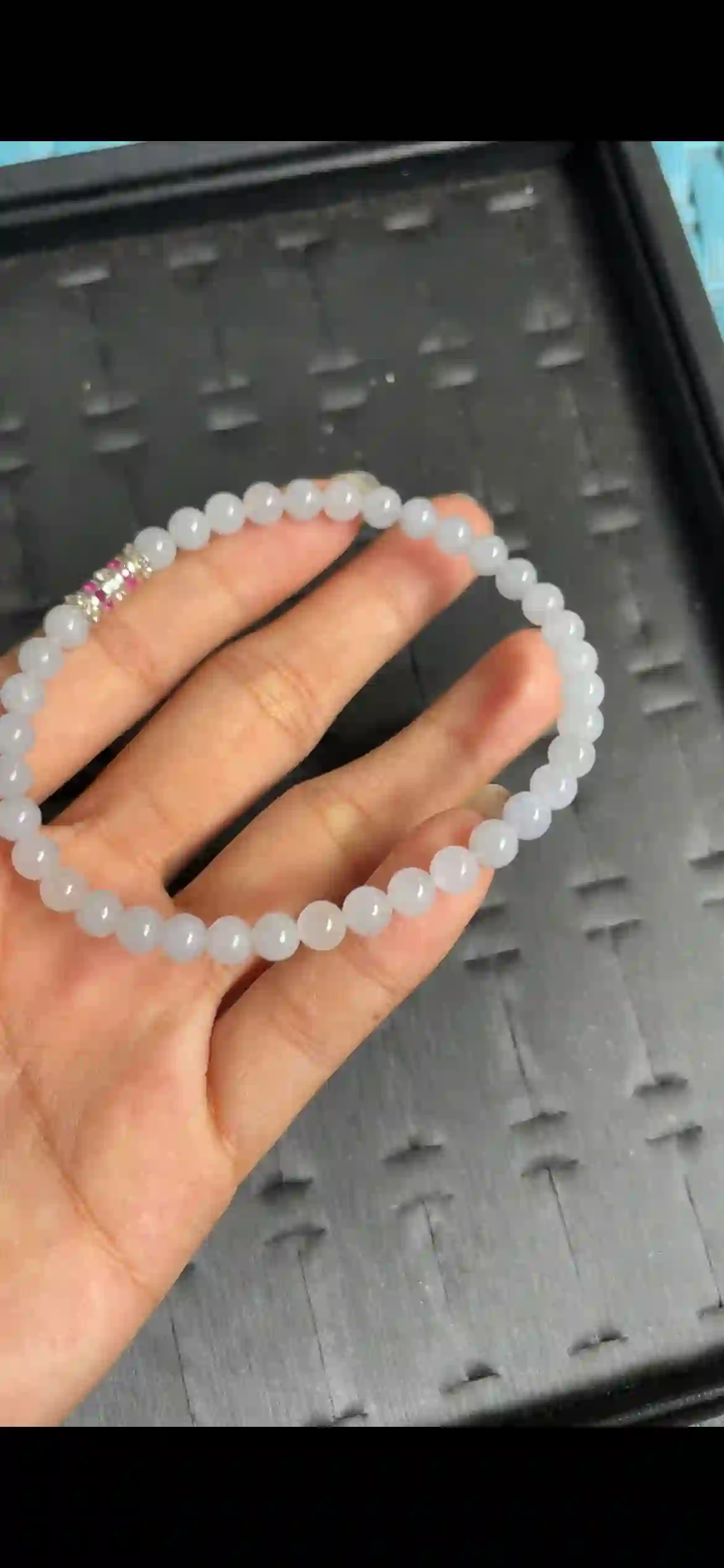   Icy Translucent White Jadeite Bead Bracelet, view 2 | Myanmar Jadeite reference #7890001