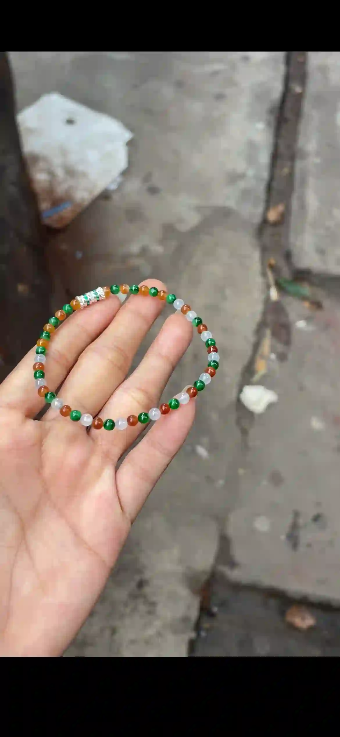 Multicolor Mini Jade Bead Bracelet — Green, Amber & White with Crystal Accent Clasp | Myanmar Jadeite reference #21840001