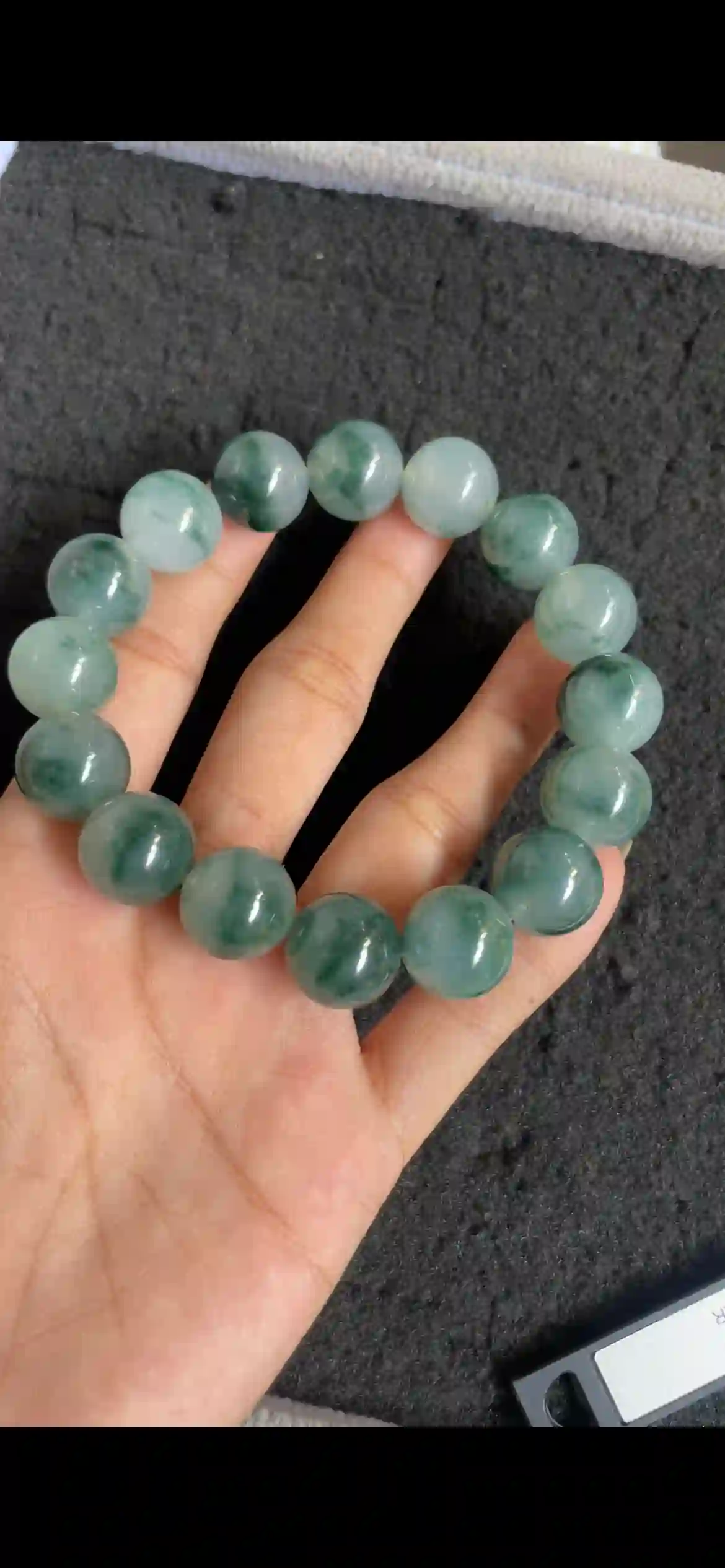 Natural Icy Deep Floating Blue-Green Jadeite Bead Bracelet | Myanmar Jadeite reference #7380001