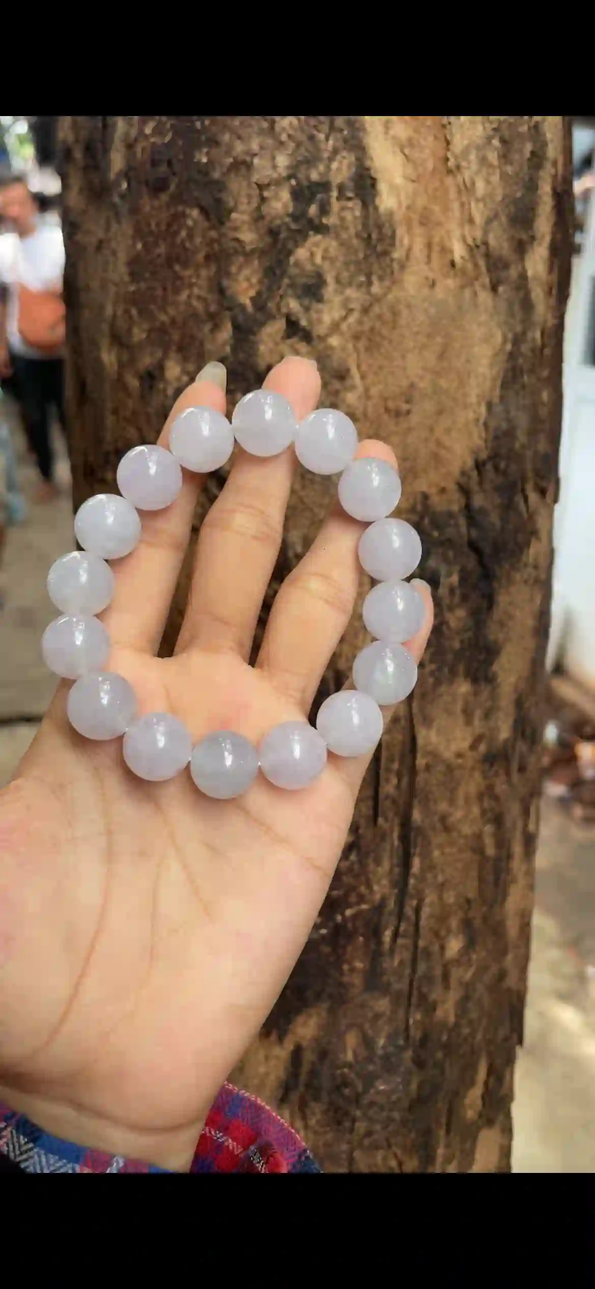 Large Icy Pale Lavender Jadeite Bead Bracelet, view 2 | Myanmar Jadeite reference #8760001