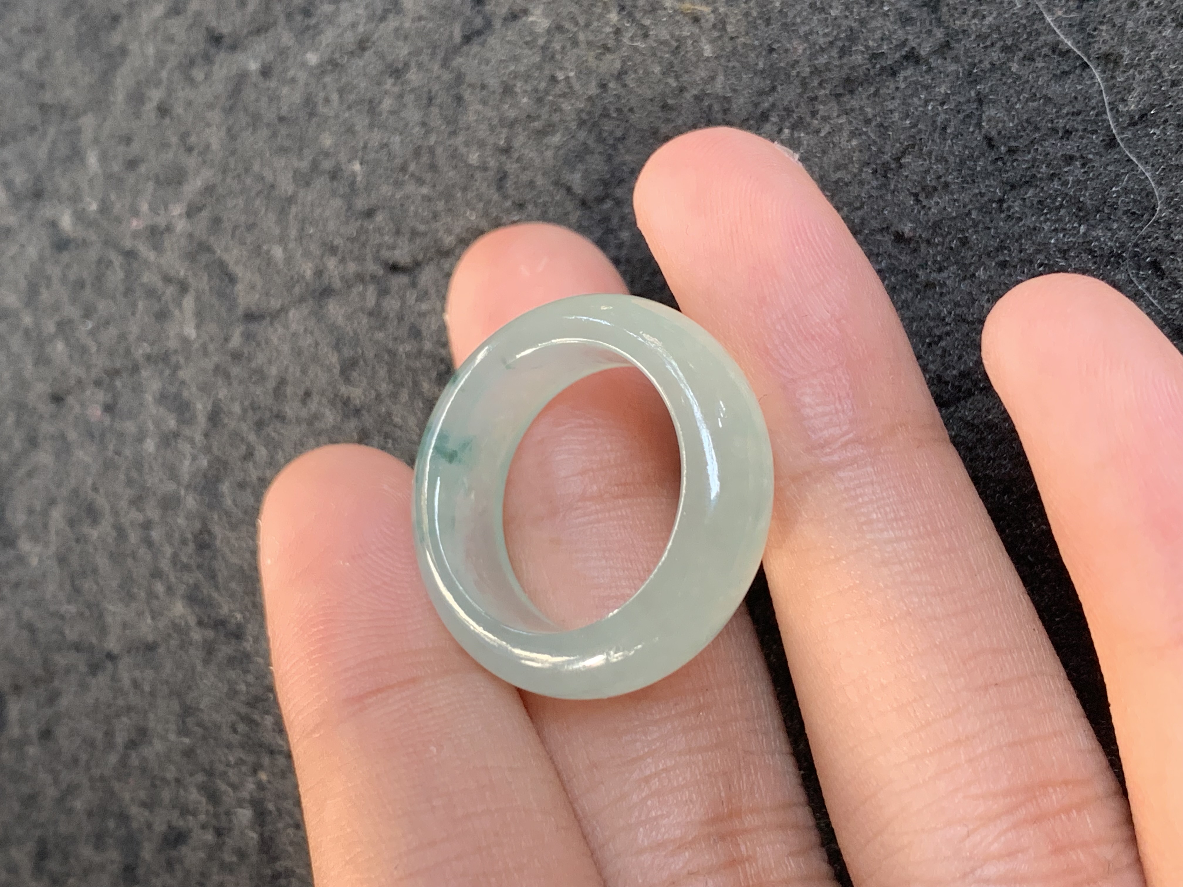 Translucent Light Green Jadeite Ring with Bluish Flecks