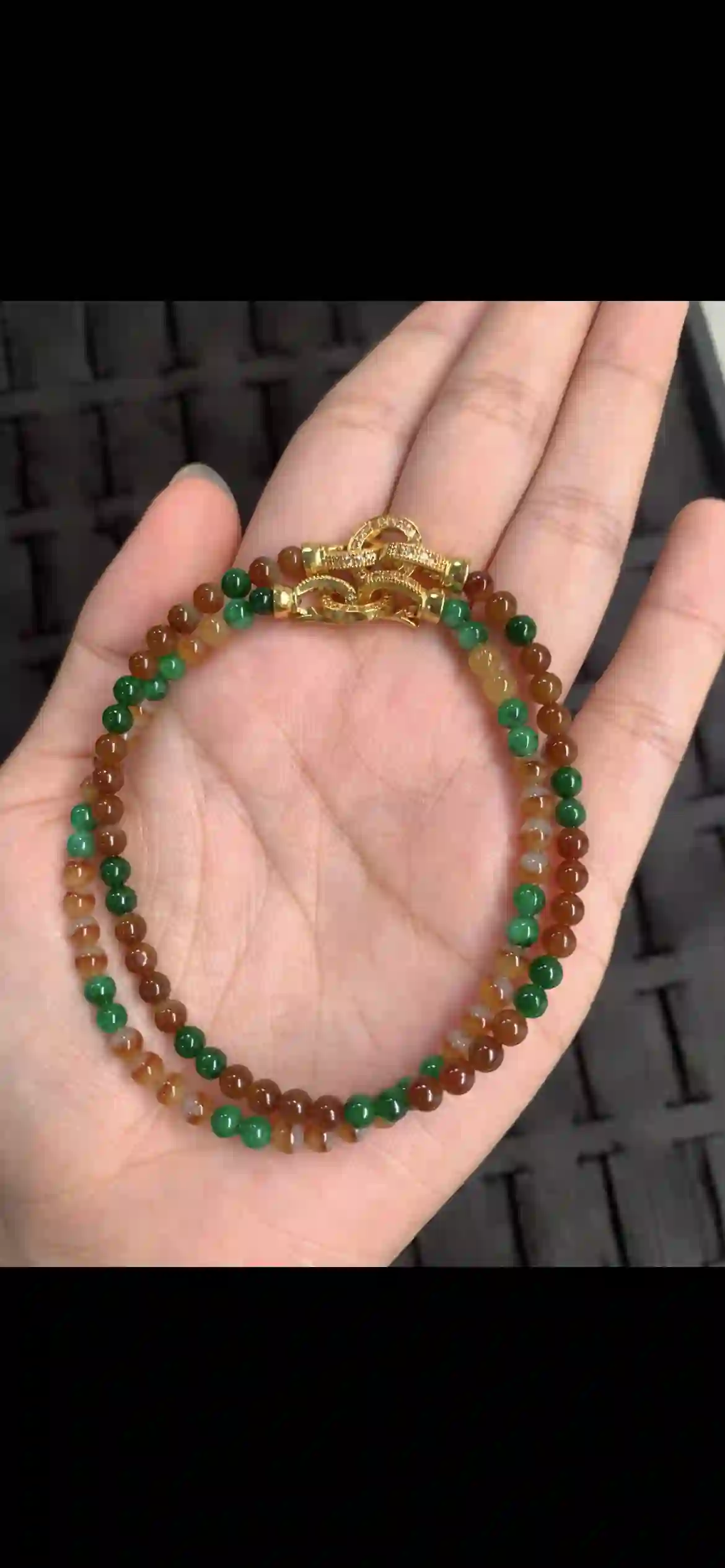 Tri‑Color Green & Golden Orange Jadeite Multi‑Wrap Bracelet | Myanmar Jadeite reference #12780001