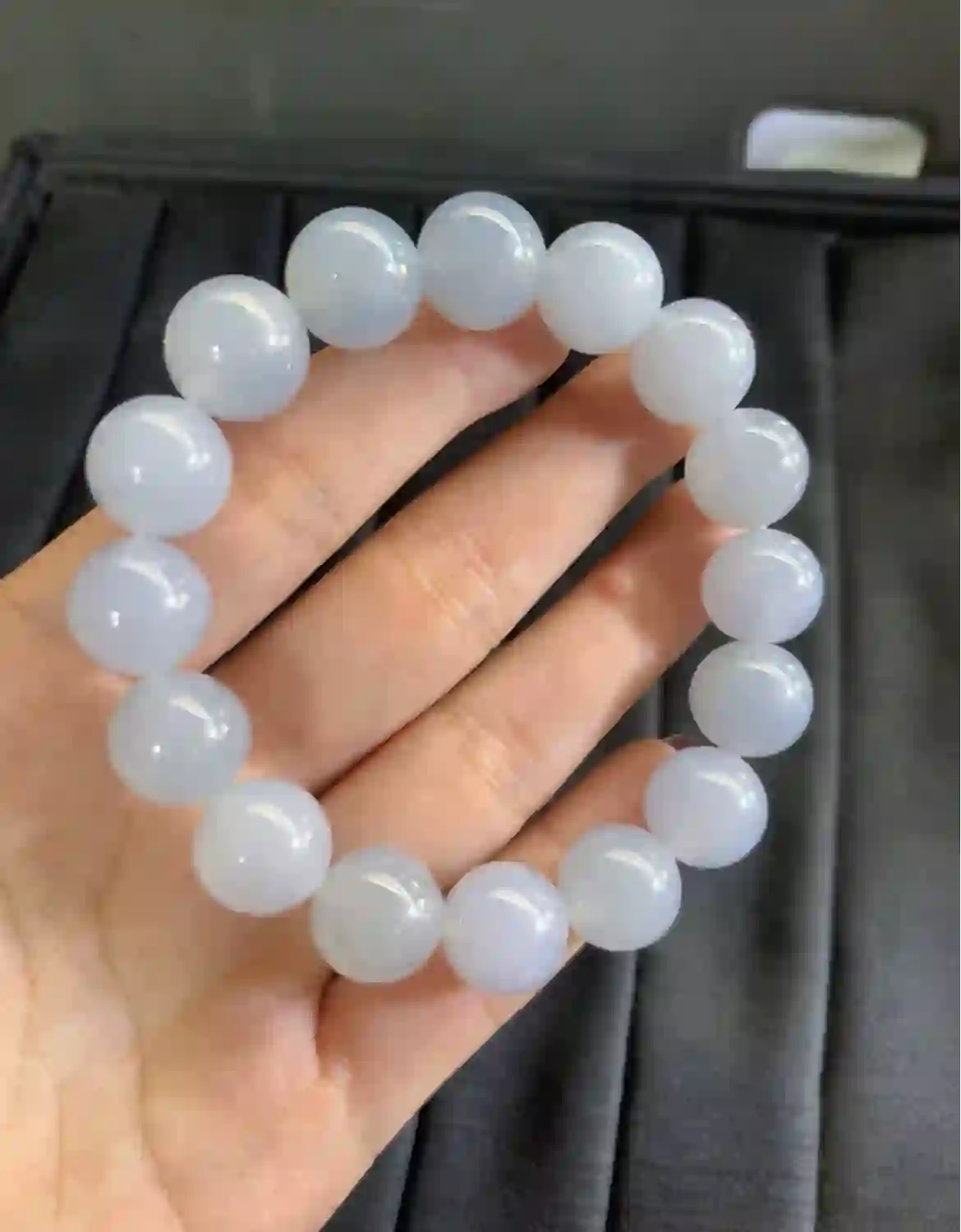 Icy Lavender Blue Translucent Jade Bead Bracelet, view 2 | Myanmar Jadeite reference #2910010