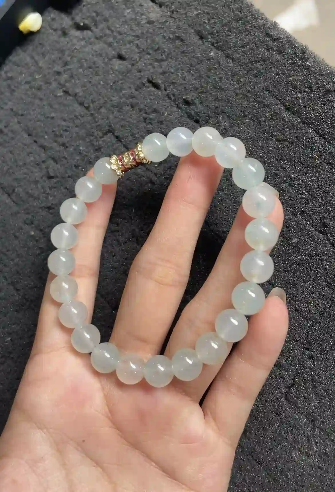 Icy Translucent Jadeite Beaded Bracelet with Gold & Gemstone Spacer | Myanmar Jadeite reference #3030001