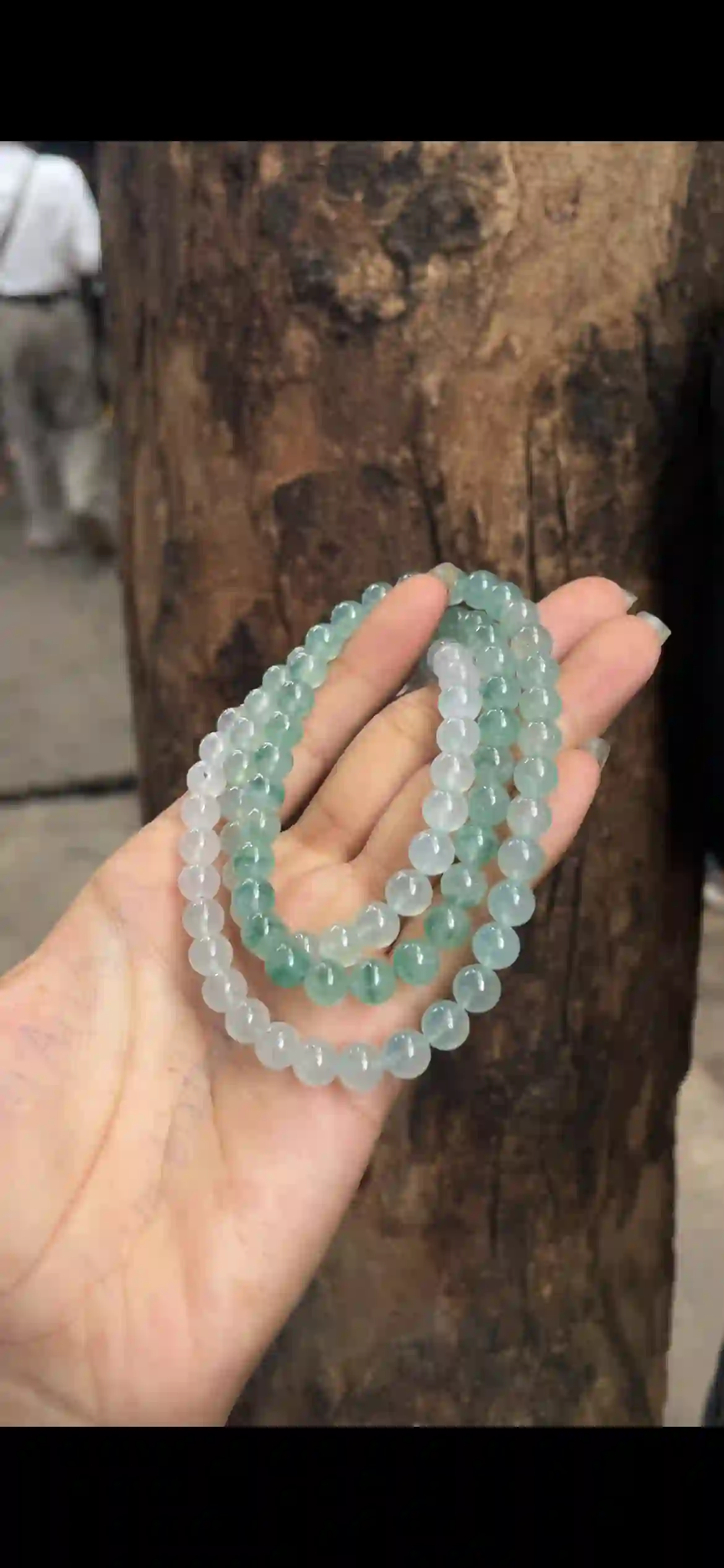 Icy Floating Green Jade Bead Multi-Layer Necklace with Rose Gold Clasp | Myanmar Jadeite reference #5970001