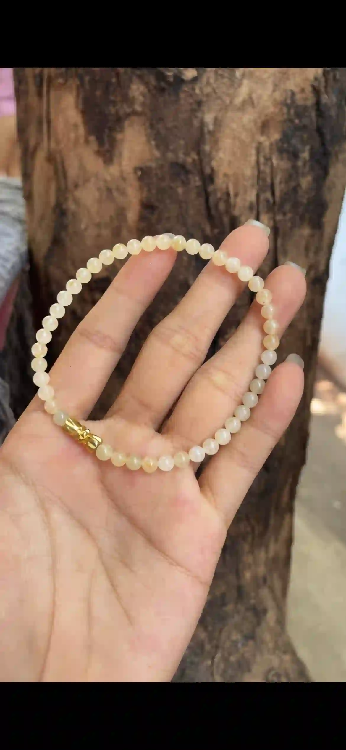 Icy Pale Honey‑White Jadeite Dainty Bead Bracelet | Myanmar Jadeite reference #9870001