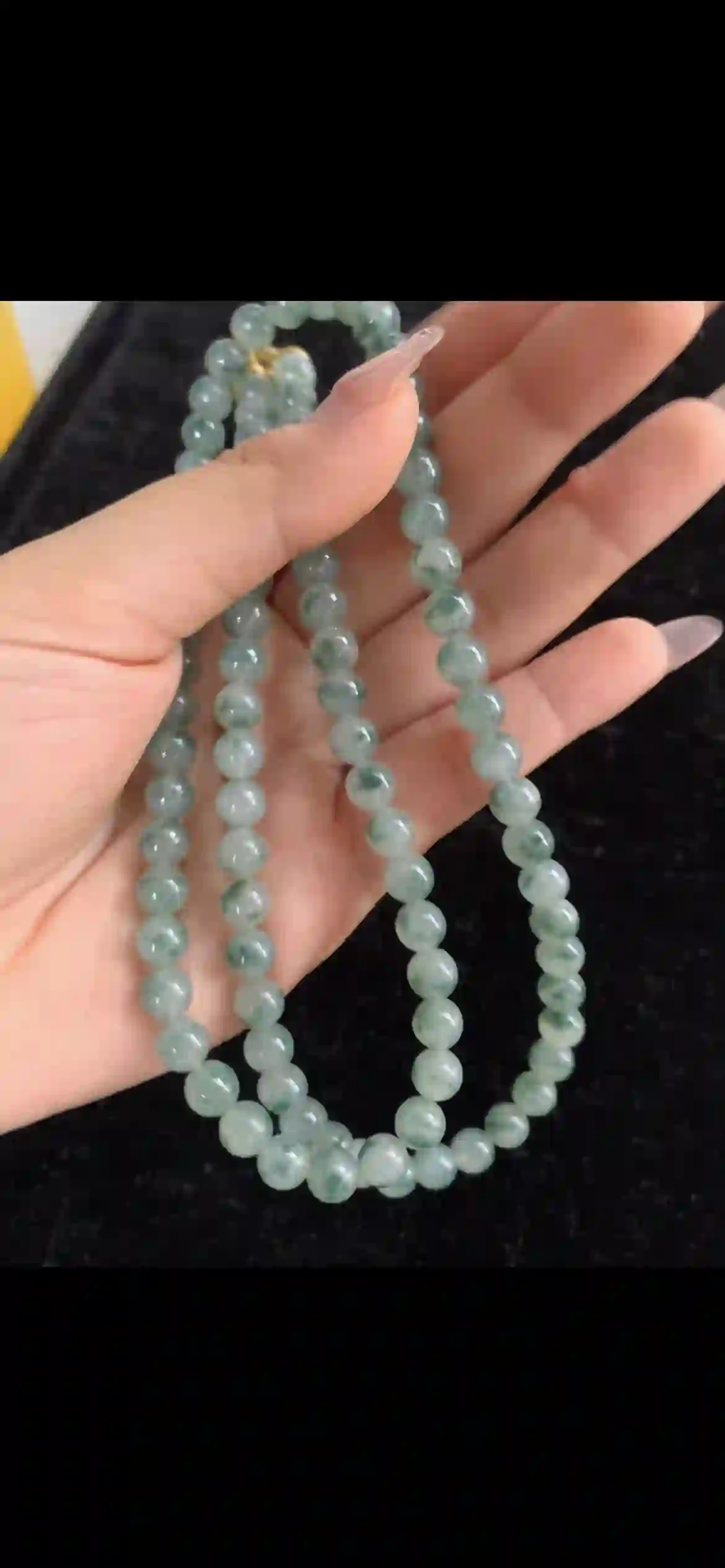 Icy Floating Green Jadeite Beaded Necklace, Natural Jade Round Beads, view 2 | Myanmar Jadeite reference #29670001