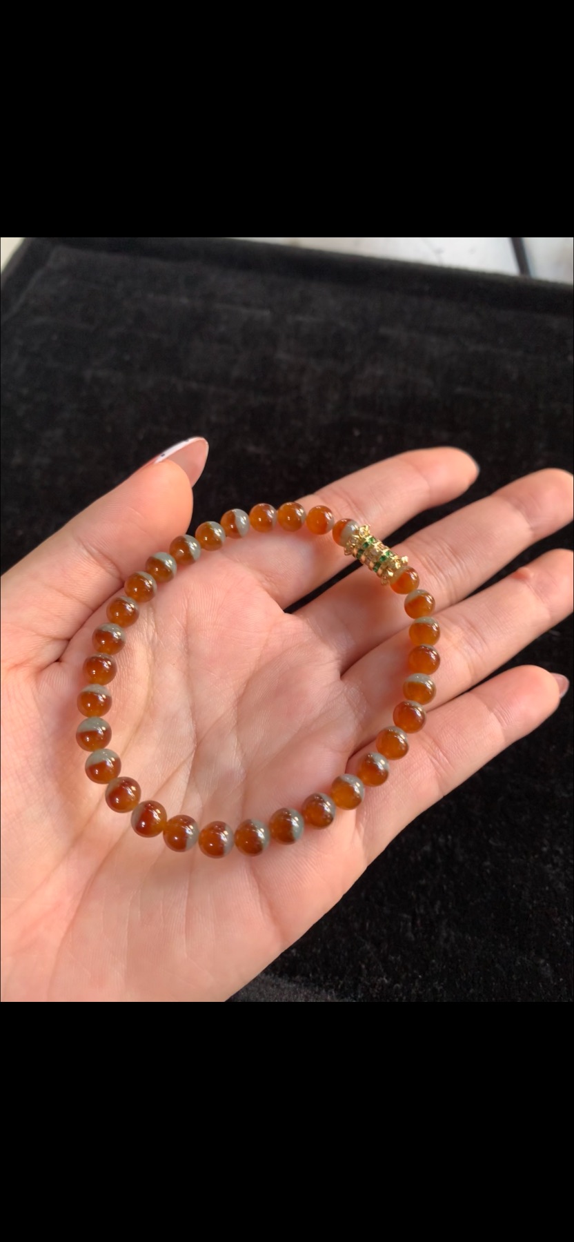 Natural Ice Variety Honey-Yellow & Icy Grey Jadeite Small Bead Bracelet with Gold & Green Gemstone Accent | Myanmar Jadeite reference #38880001