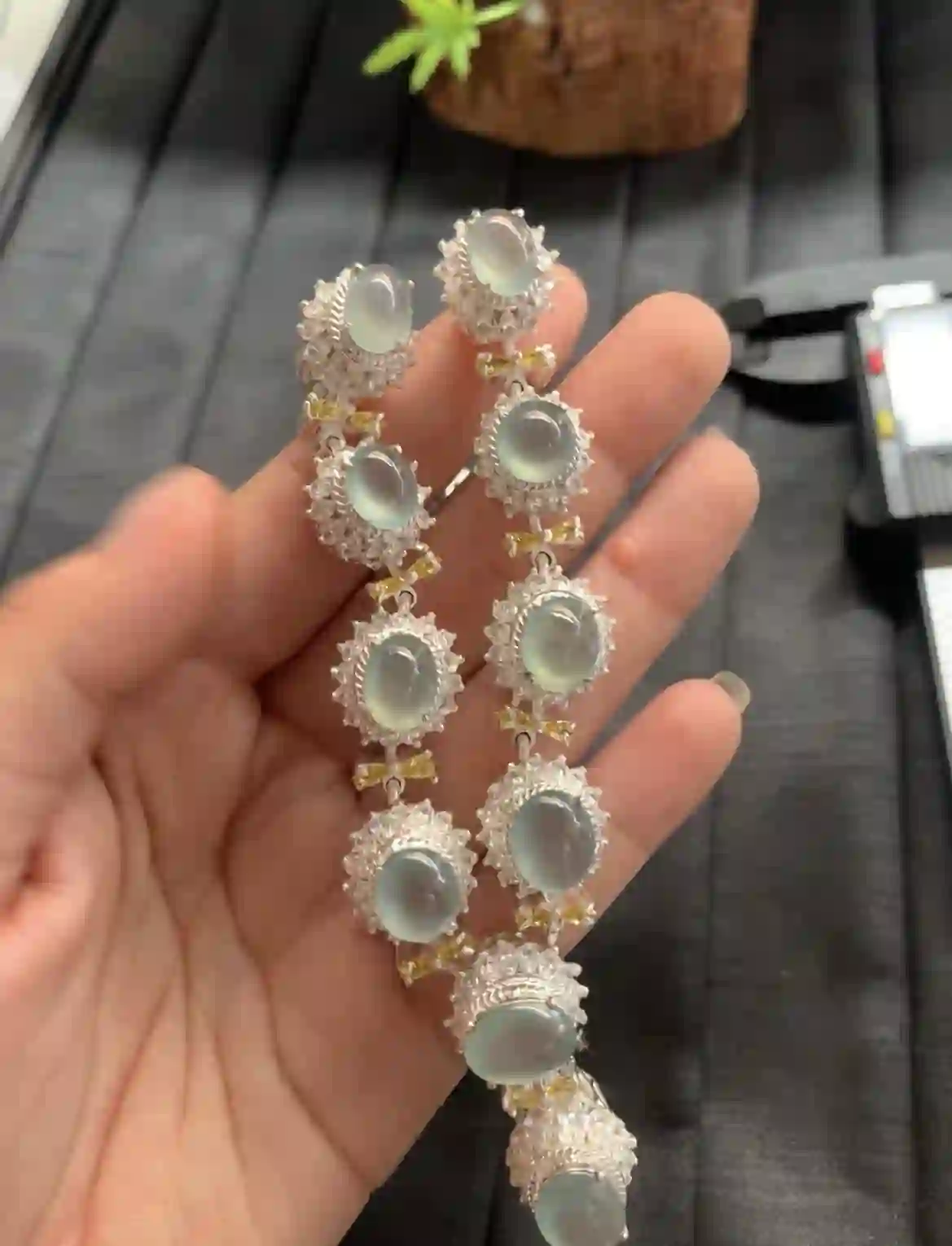   Natural Icy Green Jadeite Bracelet in Sterling Silver Setting | Myanmar Jadeite reference #2400006