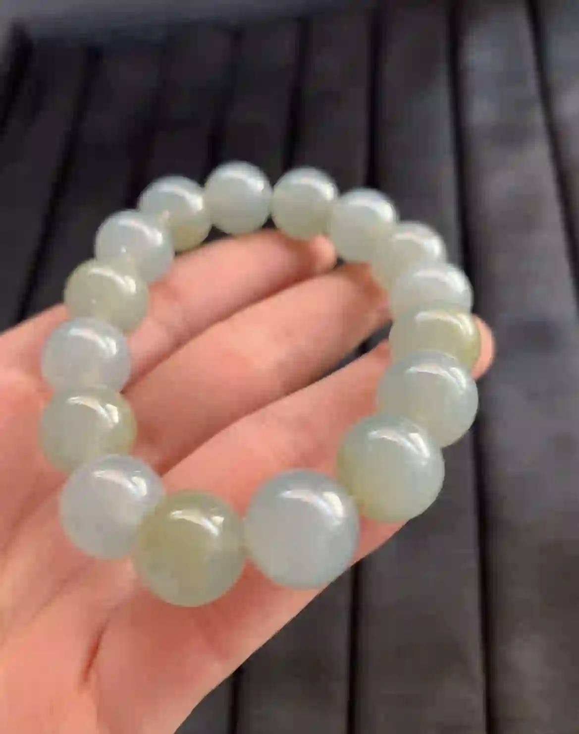   Natural Icy Green Jade Bead Bracelet, view 2 | Myanmar Jadeite reference #2610002