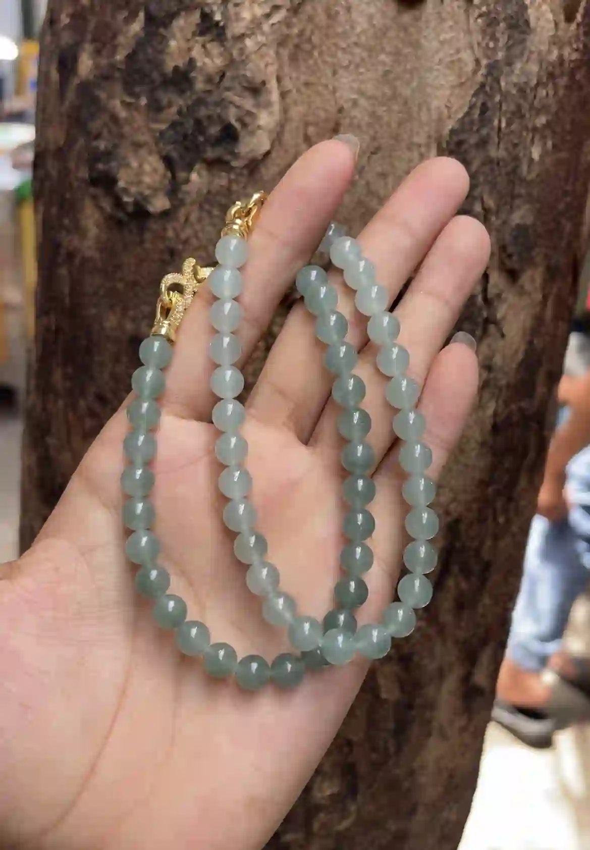  Icy Blue-Green Gradient Jade Double-Layer Bracelet with Gold Clasp, view 2 | Myanmar Jadeite reference #2910002