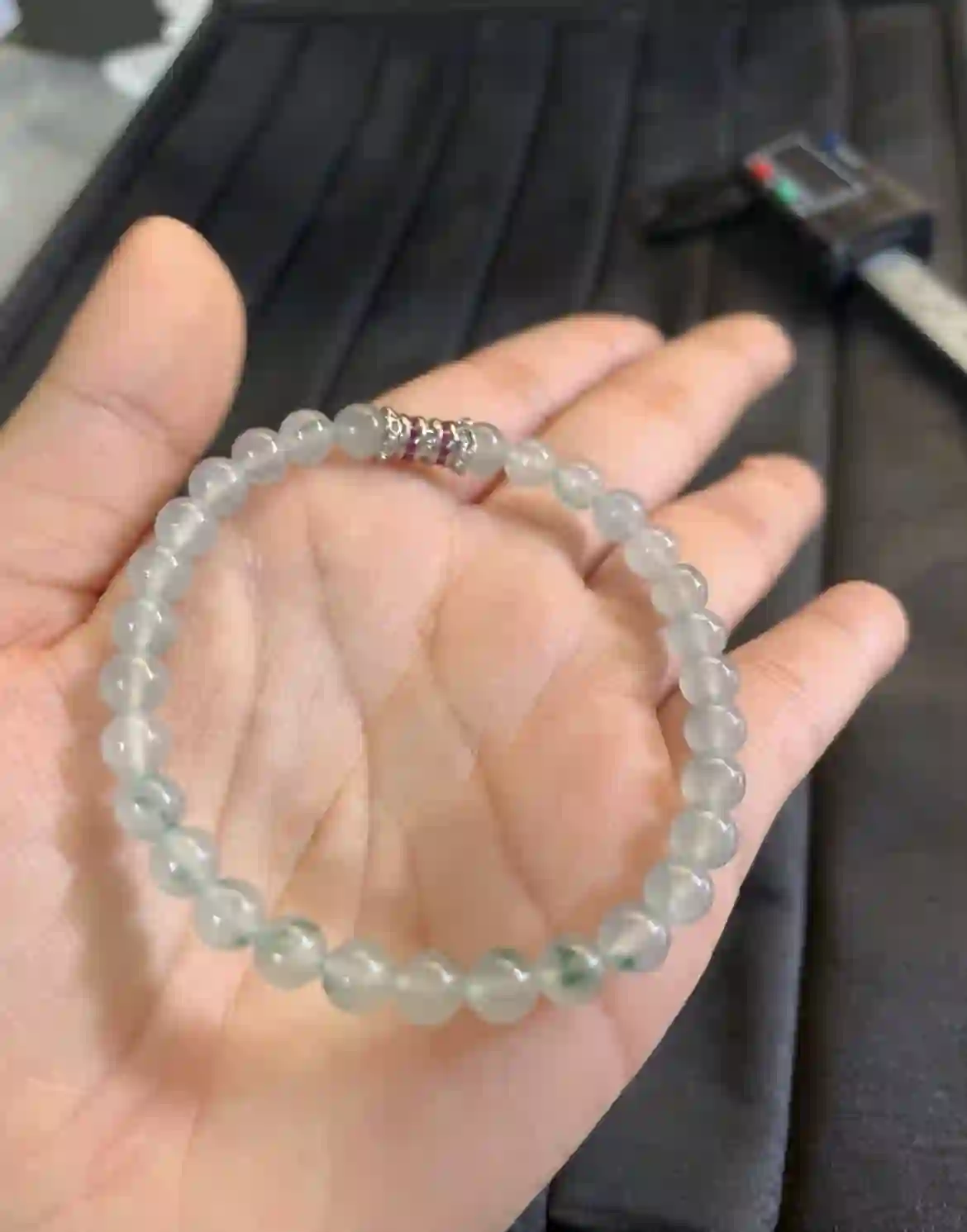 Icy Green Jade with Floating Flowers Bracelet, view 2 | Myanmar Jadeite reference #2670009