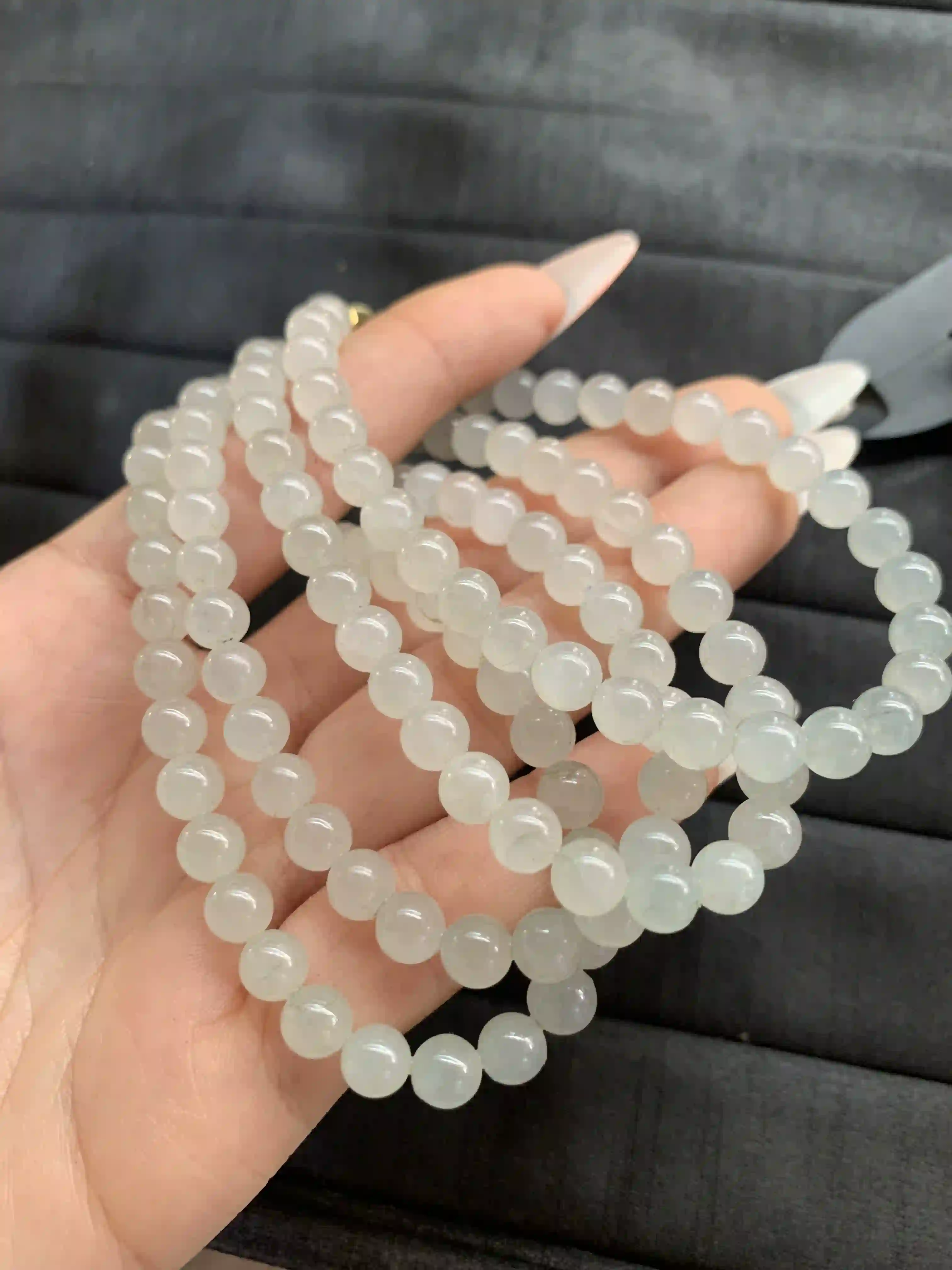  Translucent Light Grayish-White Beaded Multi-Strand Necklace, view 2 | Myanmar Jadeite reference #1530001