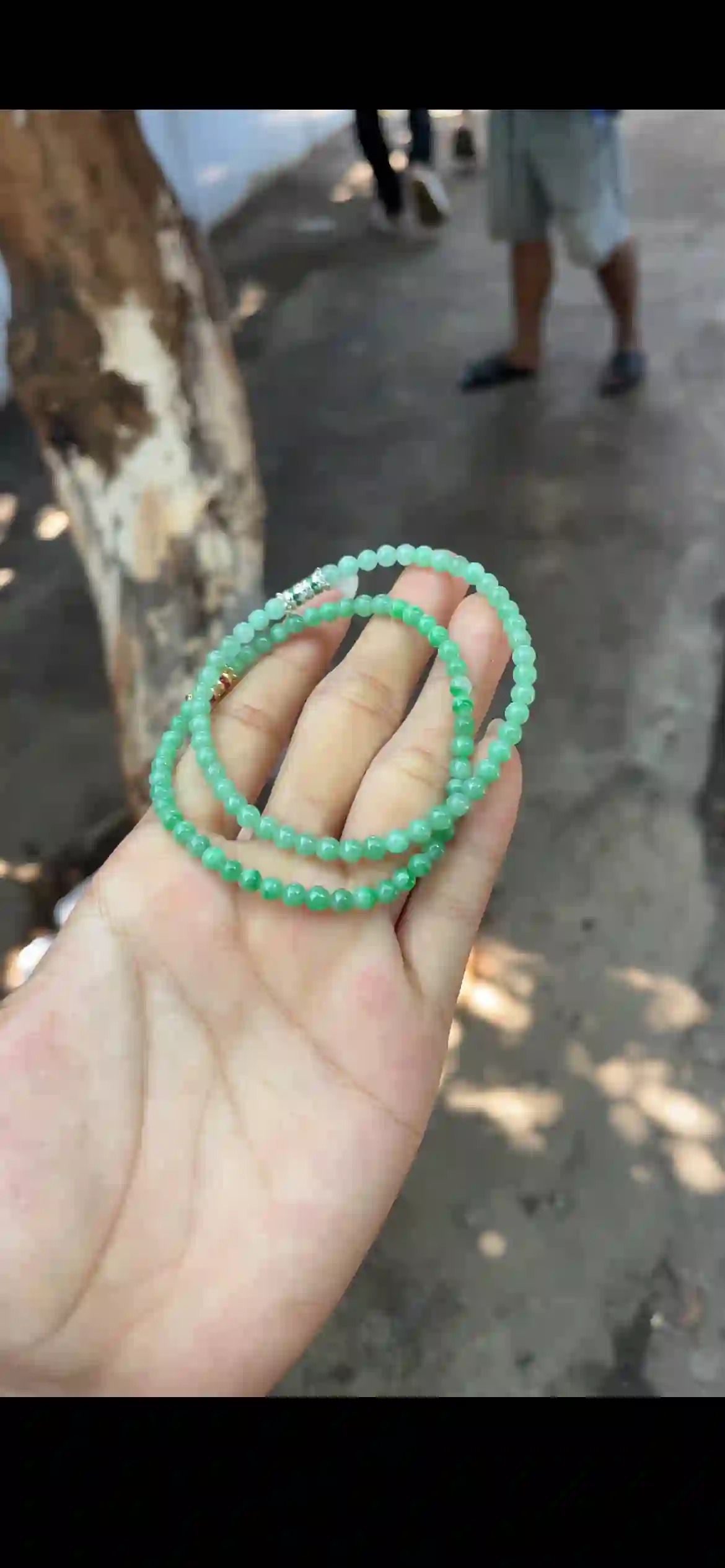 Dual-Tone Green Jade Beaded Long Necklace — Delicate Small Bead Strand with Accent Spacers, view 2 | Myanmar Jadeite reference #28560001