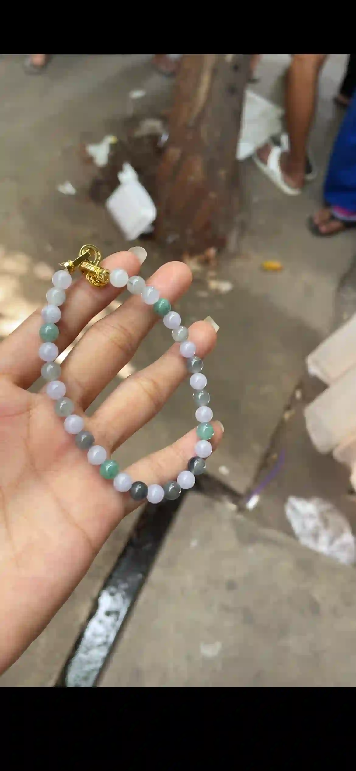 Multicolor Gradient Jade Bead Bracelet with Gold Lock Clasp, view 2 | Myanmar Jadeite reference #18690001