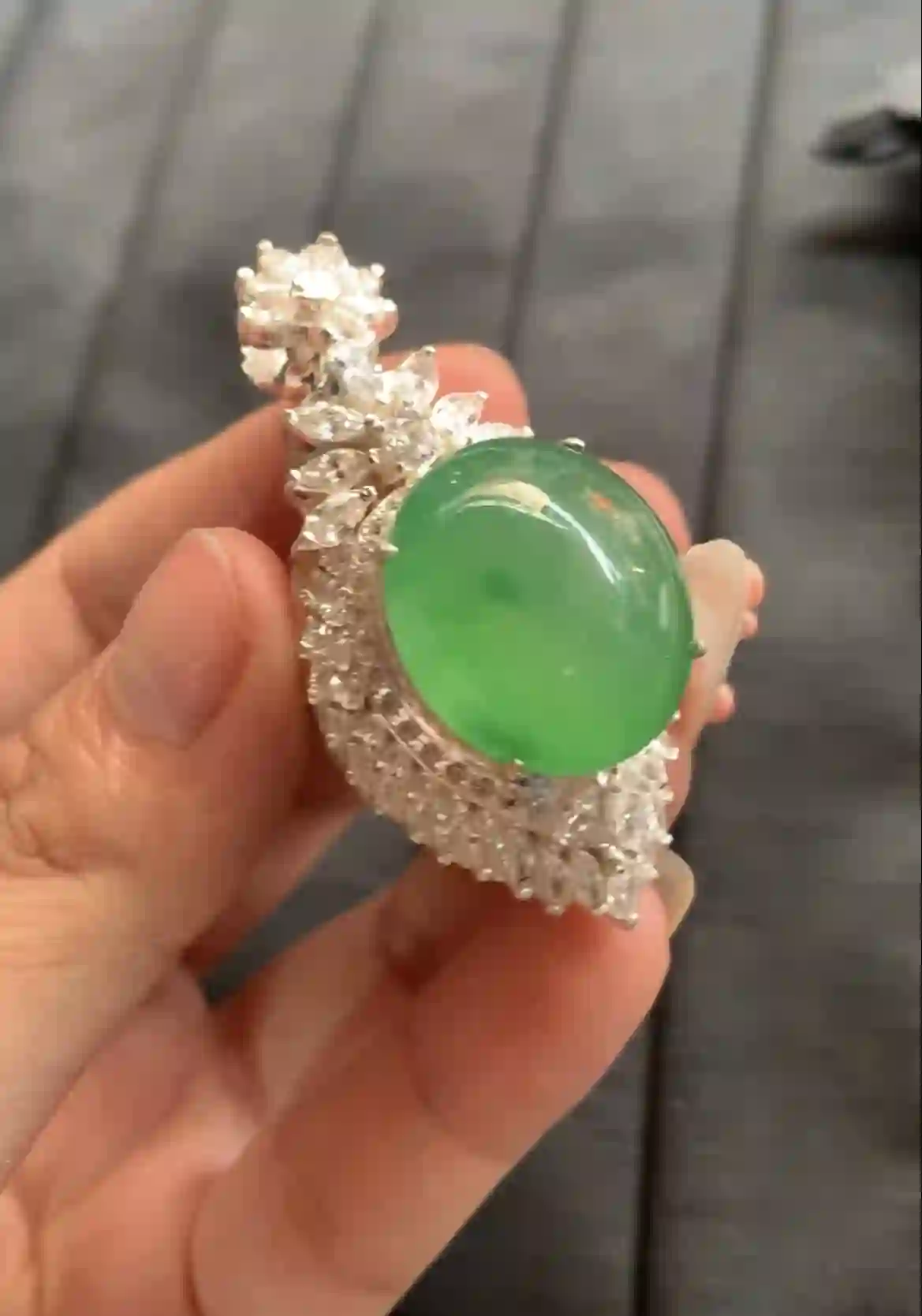 Icy Green Jadeite Pendant with Diamond Halo, view 2 | Myanmar Jadeite reference #2190007