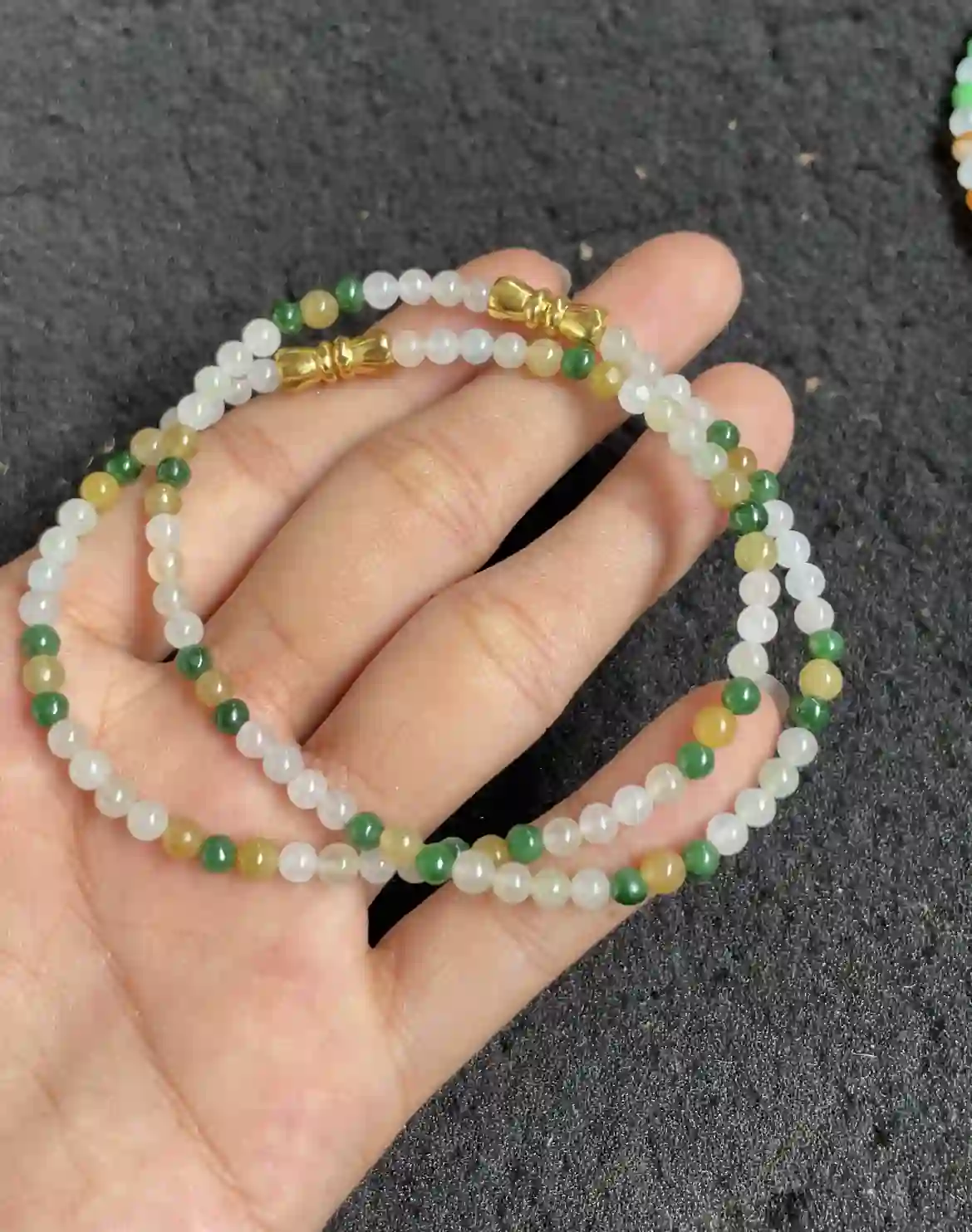   Natural Multicolor Jade Bead Bracelet with Gold Accents | Myanmar Jadeite reference #2490009