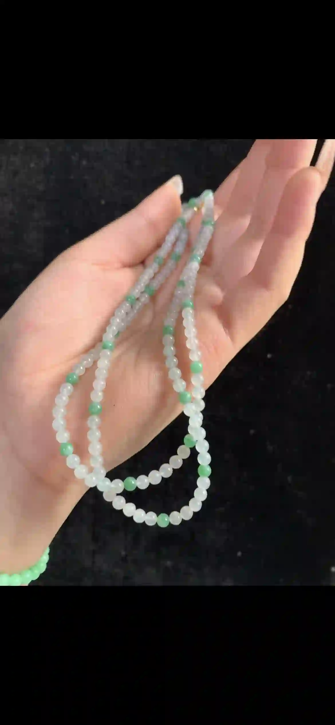 Icy White & Vivid Apple Green Jade Long Strand Necklace | Myanmar Jadeite reference #33510001