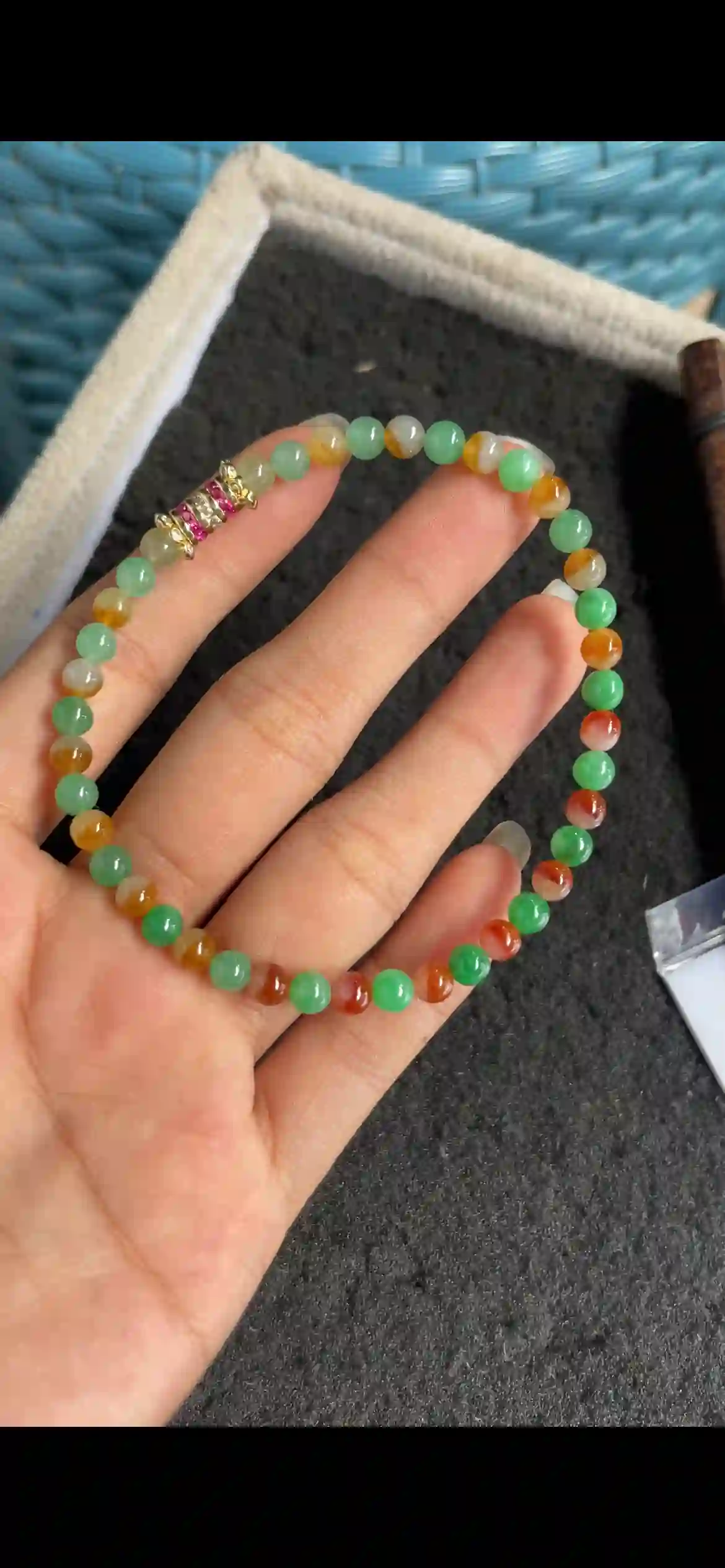 Multi-Color Jade Bead Bracelet with Gemstone Accent Spacer, view 2 | Myanmar Jadeite reference #5910002