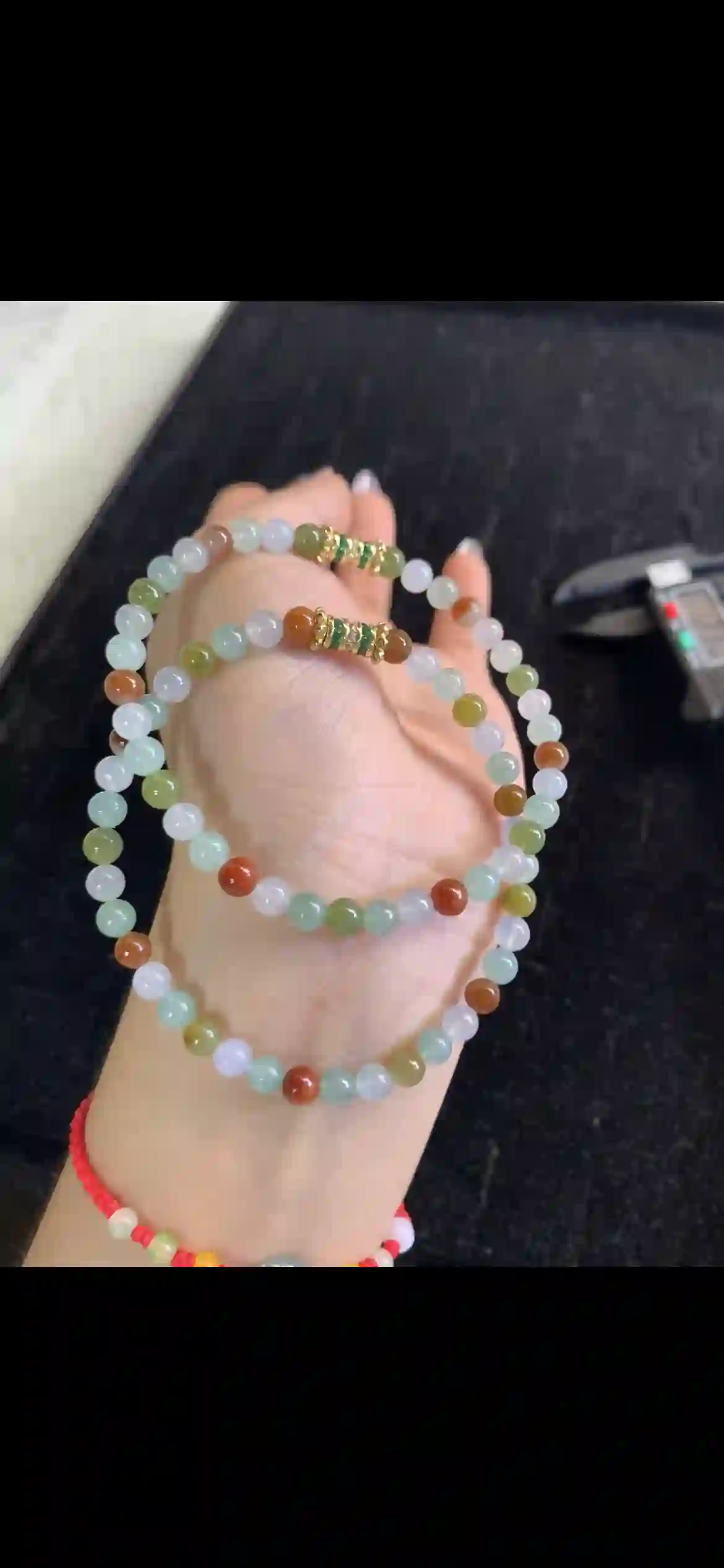 Multicolor Pastel Jadeite Bead Bracelet Set with Gold Spacers | Myanmar Jadeite reference #22140001