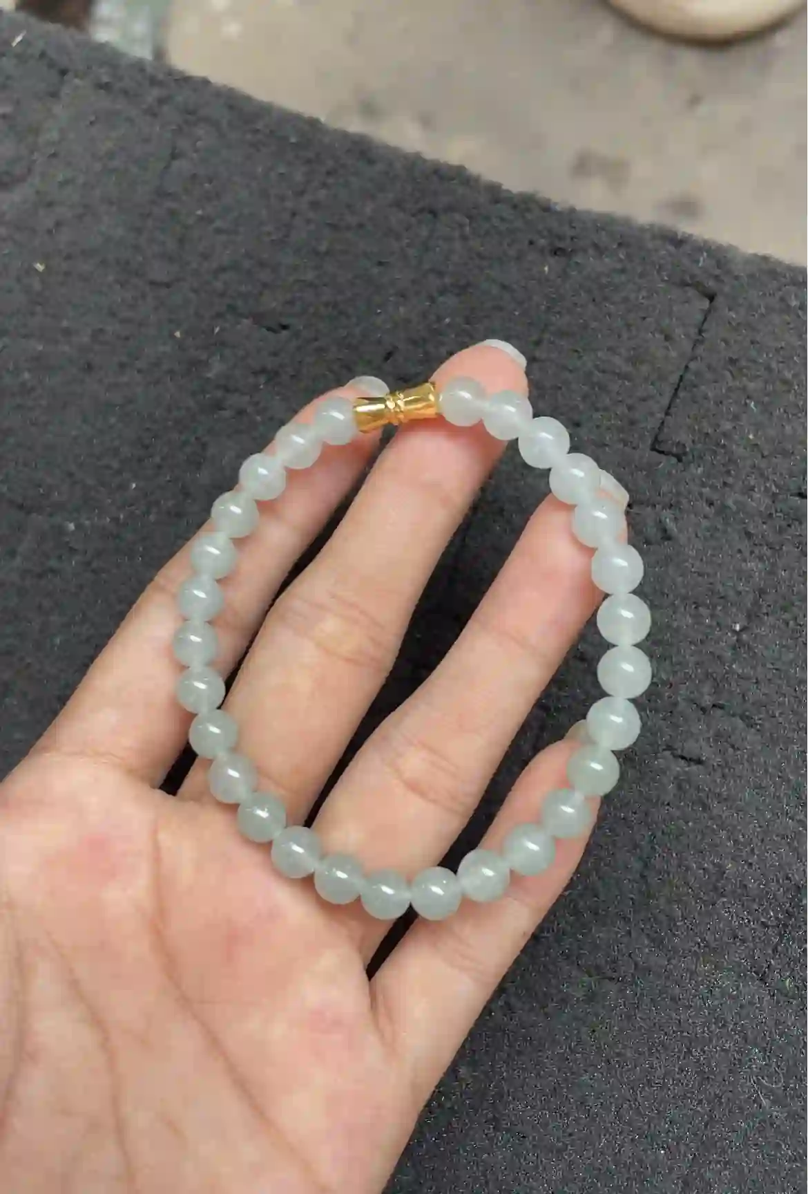  Icy Pale Blue-Green Translucent Jadeite Beaded Bracelet with Gold Plated Clasp , view 2 | Myanmar Jadeite reference #4020001
