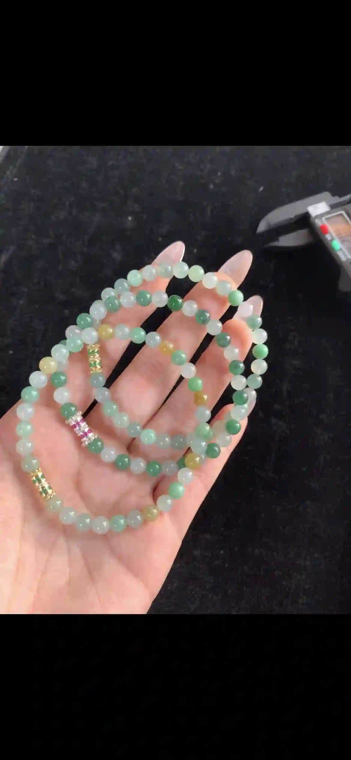 Natural Multi-Color Jadeite Bead Bracelet – 3-Tone Icy Green & Yellow Jade Wrap Strand with Gemstone Spacers | Myanmar Jadeite reference #31740001